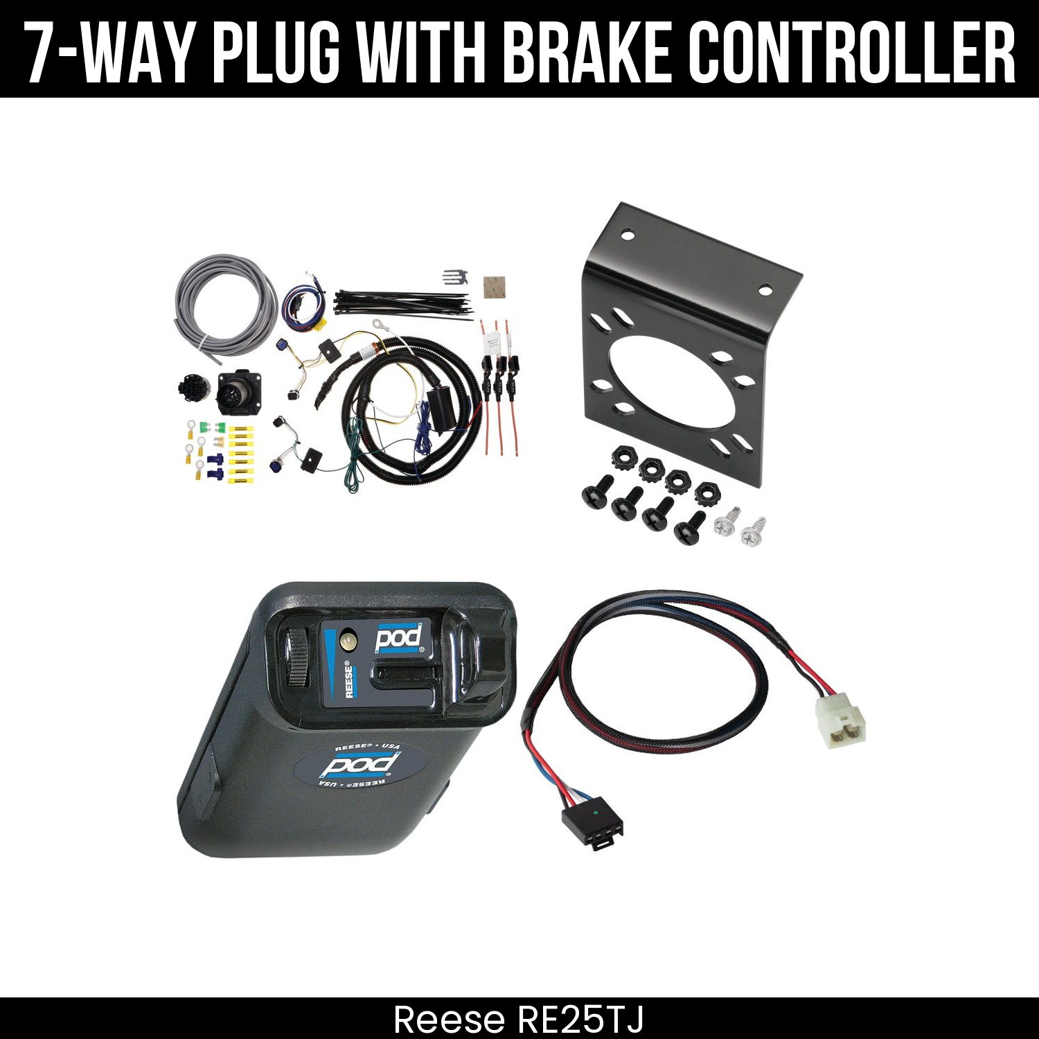 Trailer Wiring 7-Way Plug w/ Bracket , Reese POD Brake Control