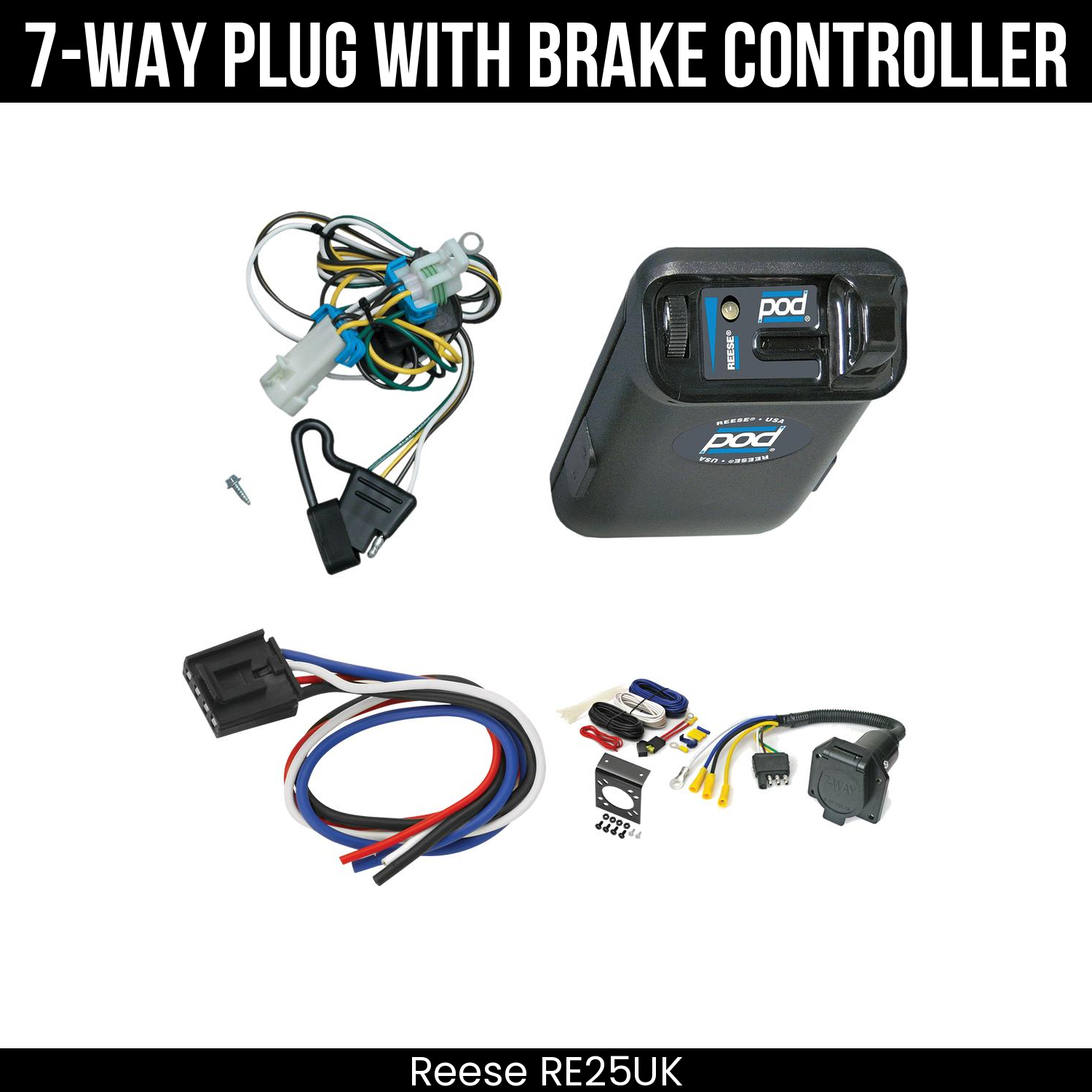 Trailer Wiring 7-Way Economy Plug w/ Bracket , Reese POD Brake Control