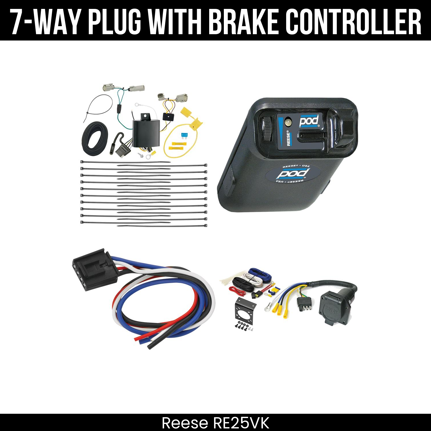 Trailer Wiring 7-Way Economy Plug w/ Bracket , Reese POD Brake Control