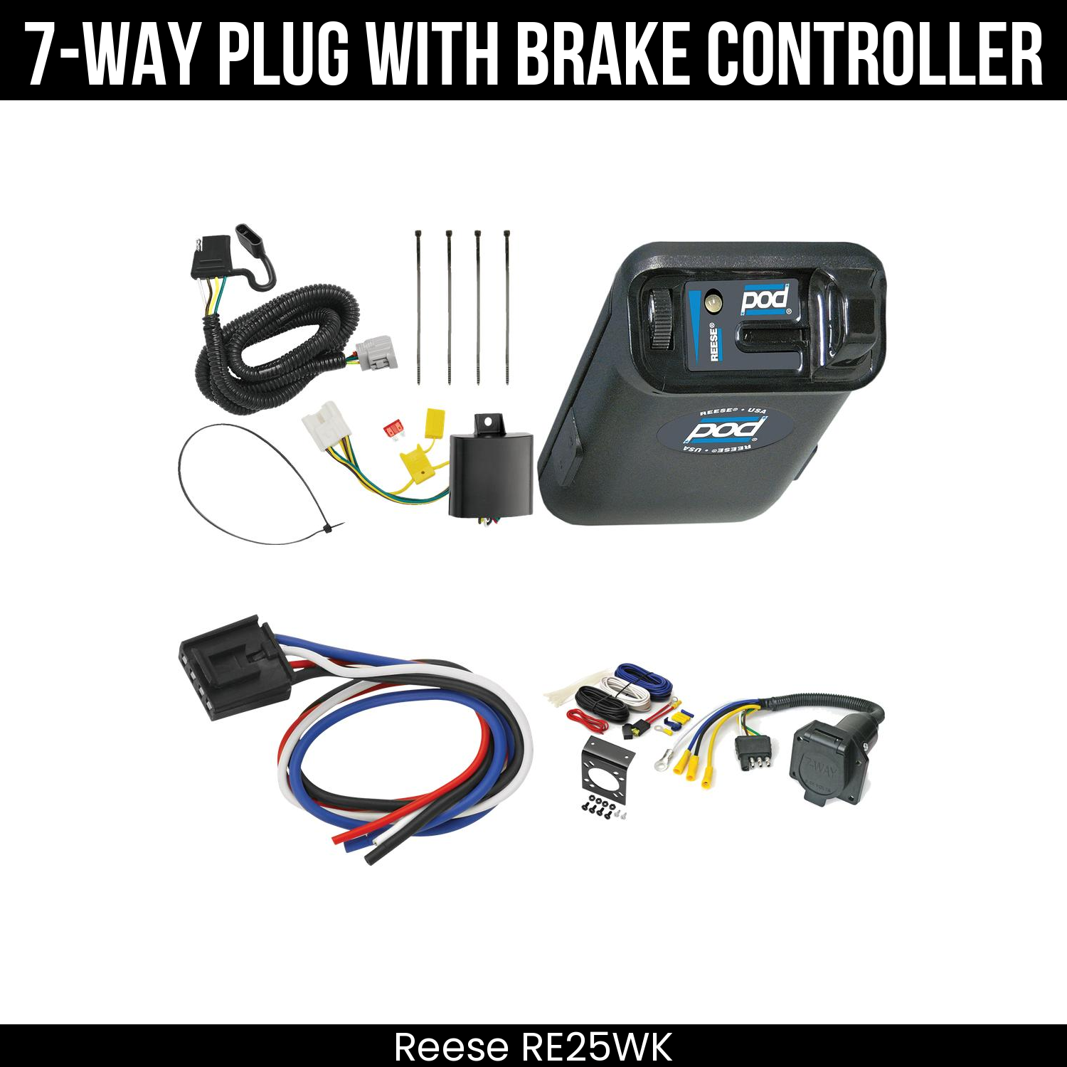 Trailer Wiring 7-Way Economy Plug w/ Bracket , Reese POD Brake Control