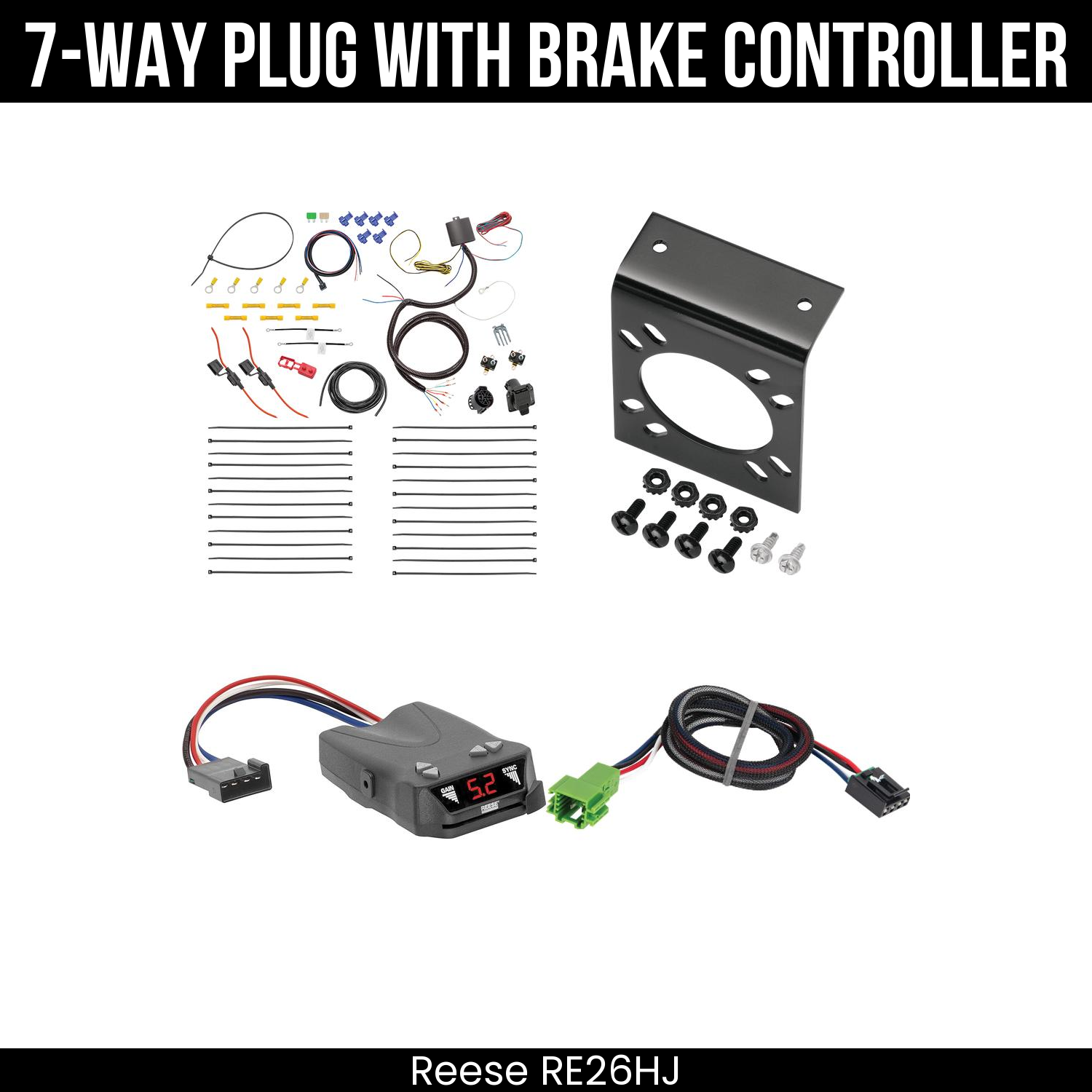Trailer Wiring 7-Way Plug w/ Bracket , Reese Brakeman IV Brake Control