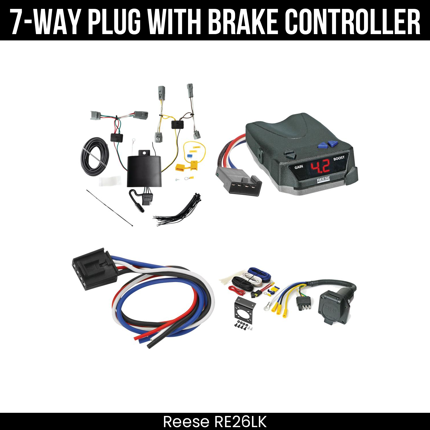 Trailer Wiring 7-Way Economy Plug w/ Bracket , Reese Brake EVN Control
