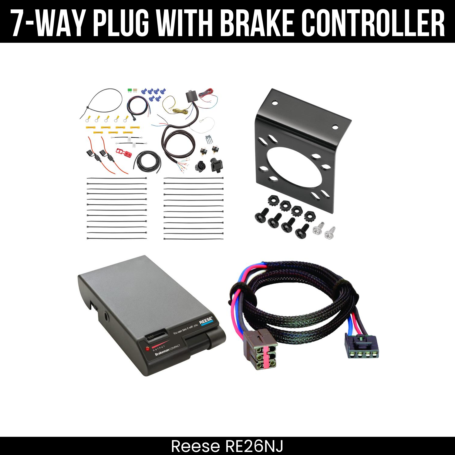 Trailer Wiring 7-Way Plug w/ Bracket , Reese Brakeman Brake Control