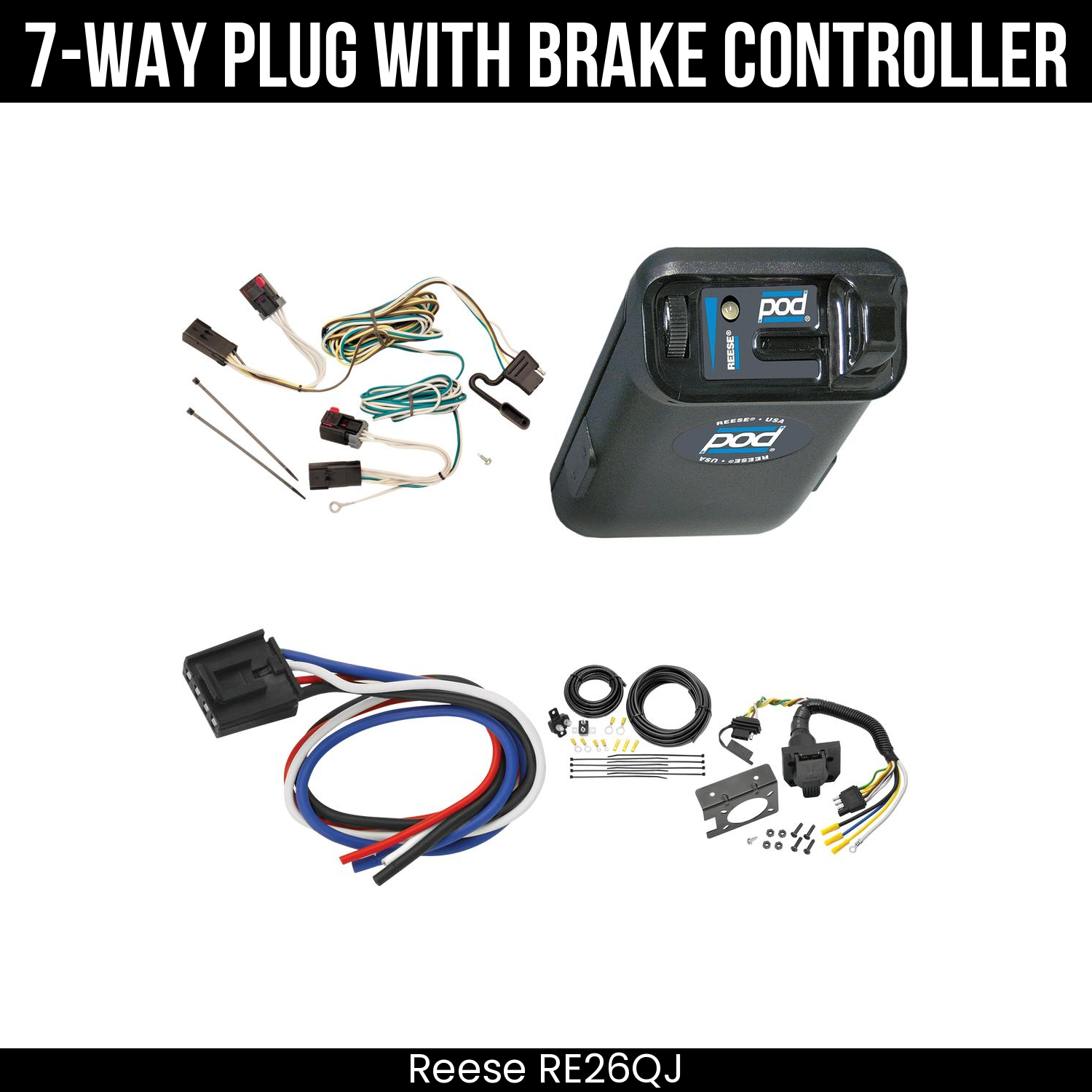 Trailer Wiring 7-Way Plug w/ Bracket , Reese POD Brake Control