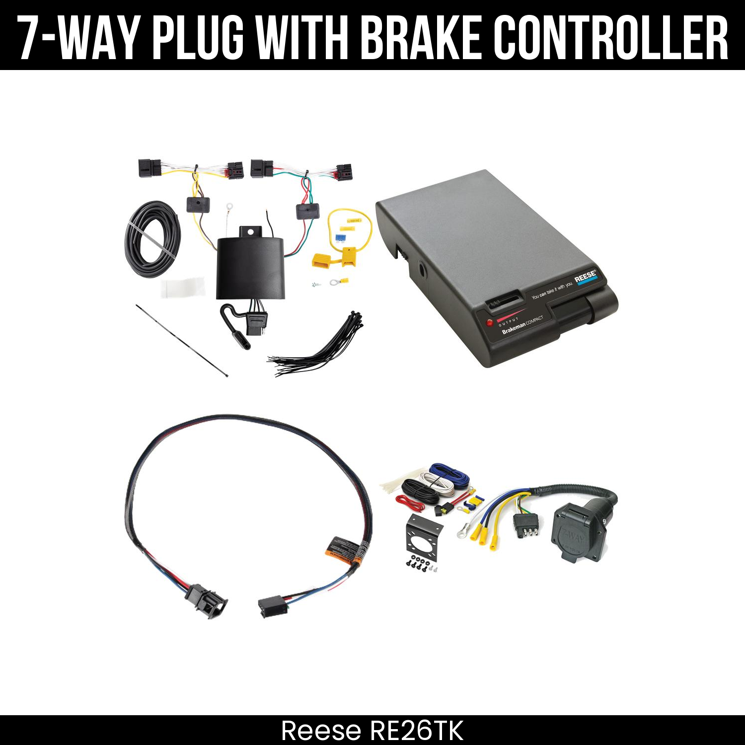 Trailer Wiring 7-Way Economy Plug w/ Bracket , Reese Brakeman Brake Control