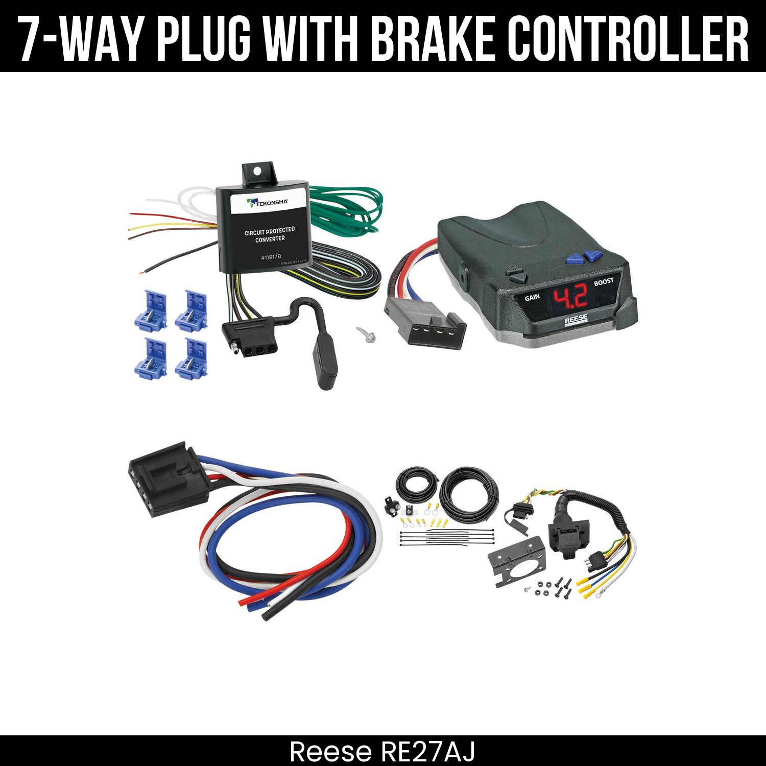 Trailer Wiring 7-Way Plug w/ Bracket , Reese Brake EVN Control