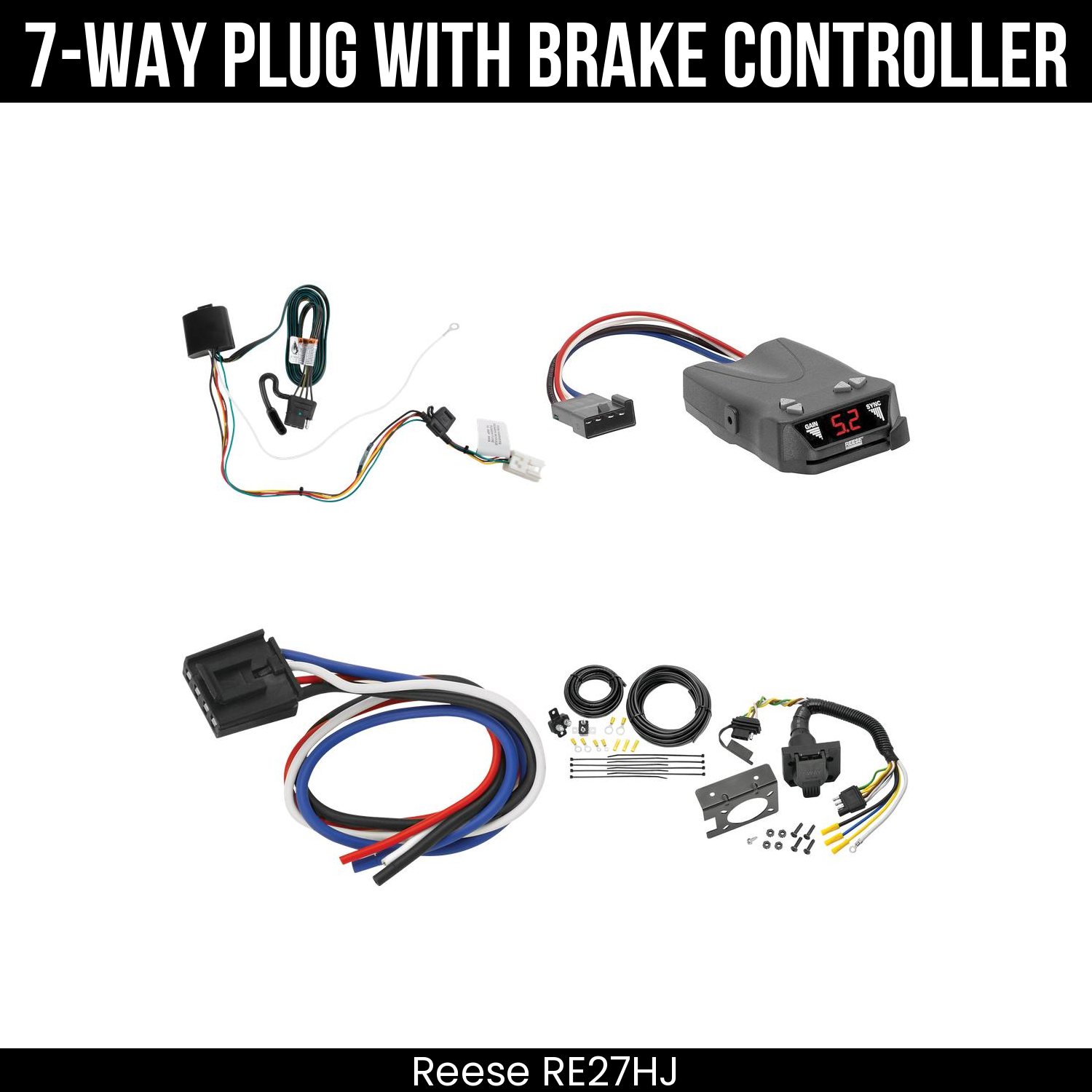 Trailer Wiring 7-Way Plug w/ Bracket , Reese Brakeman IV Brake Control