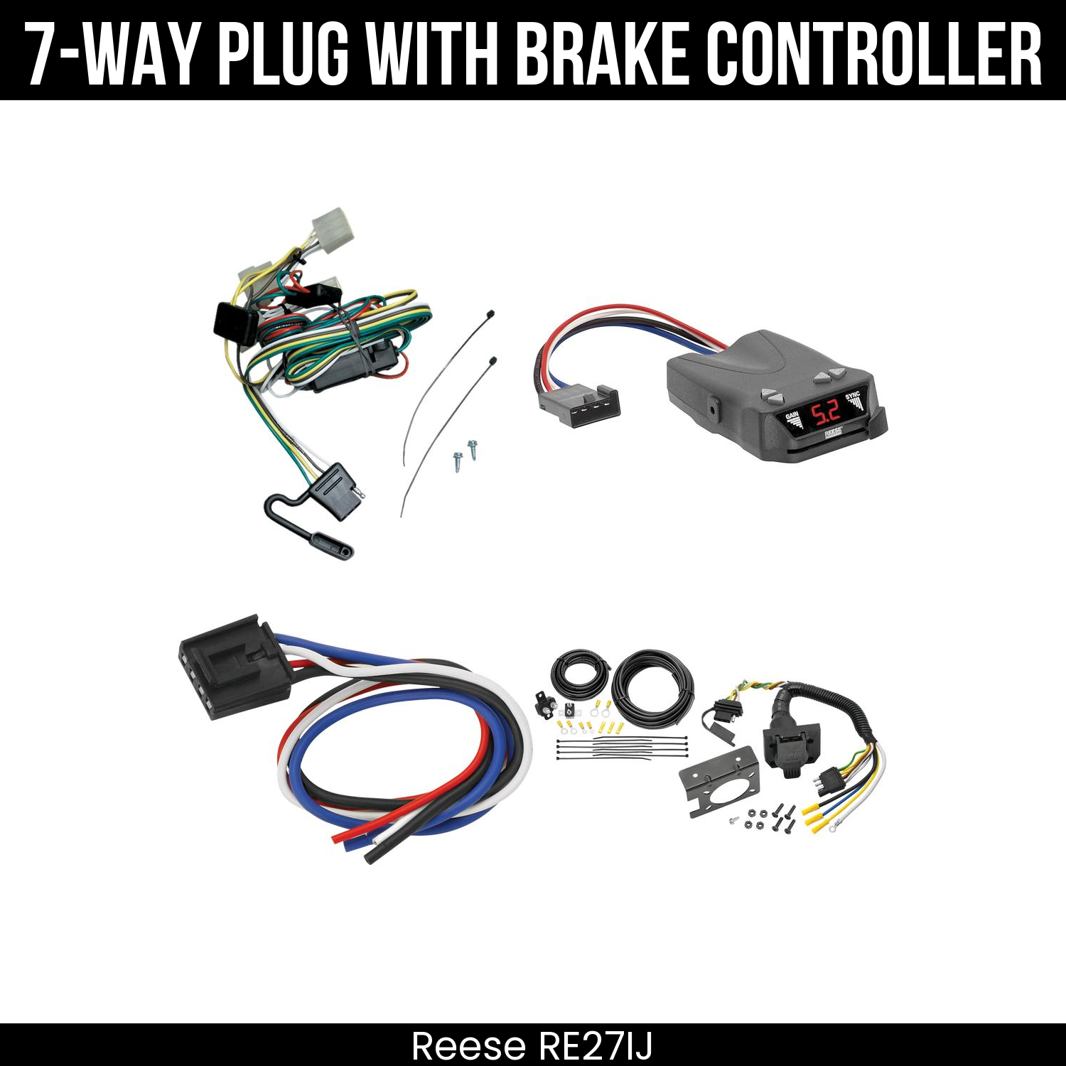 Trailer Wiring 7-Way Plug w/ Bracket , Reese Brakeman IV Brake Control