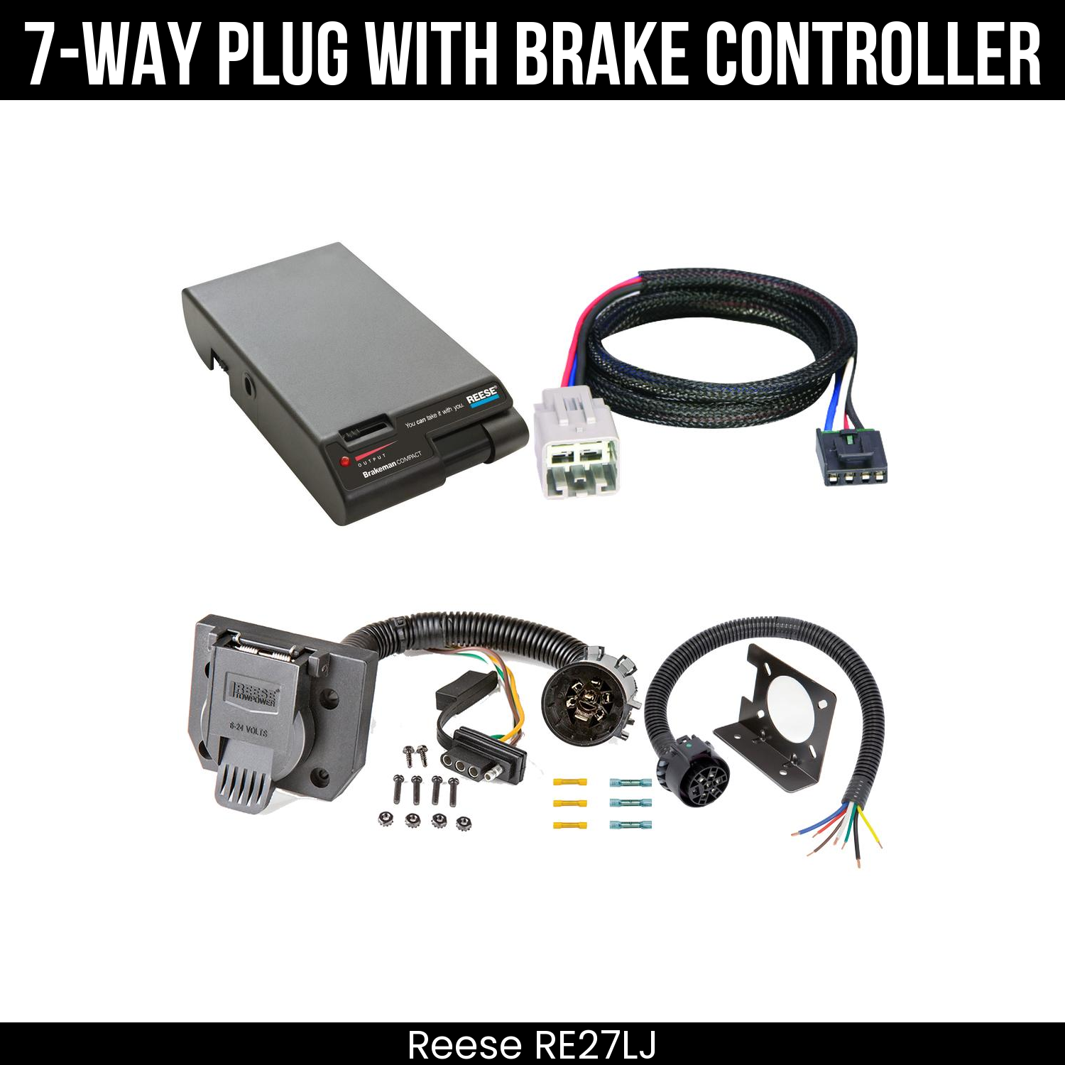 Trailer Wiring 7-Way Plug w/ Bracket , Reese Brakeman Brake Control