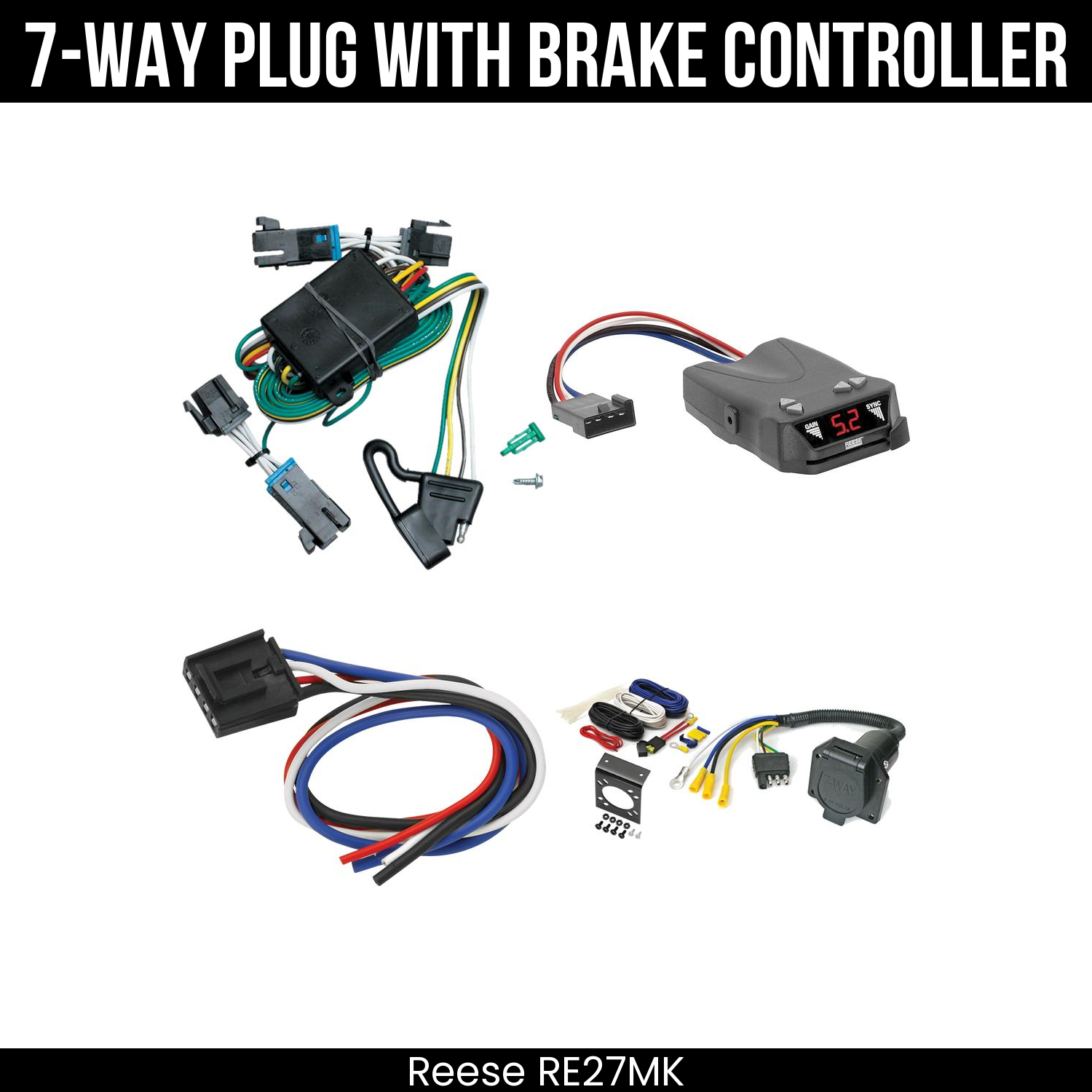Trailer Wiring 7-Way Economy Plug w/ Bracket , Reese Brakeman IV Brake Control