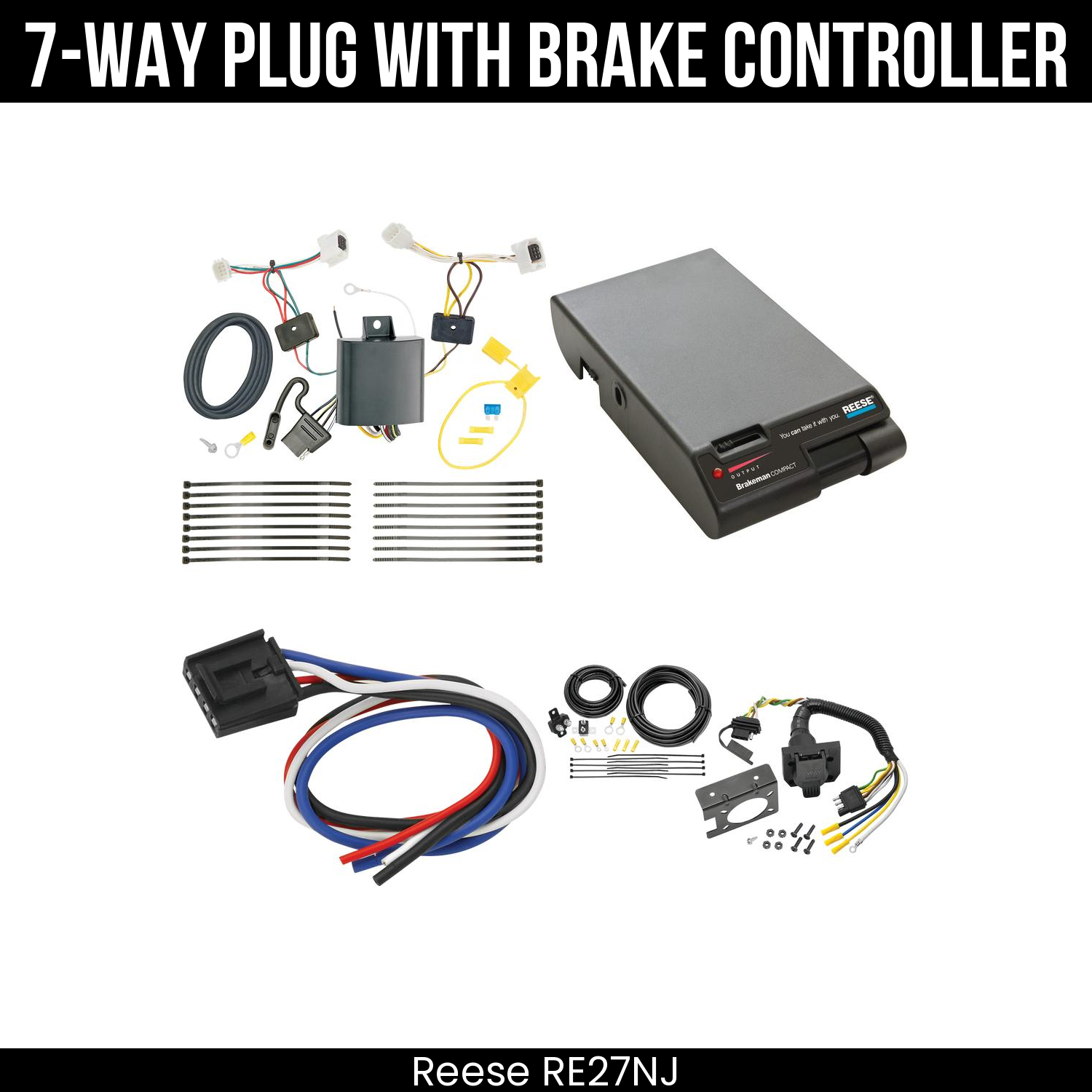 Trailer Wiring 7-Way Plug w/ Bracket , Reese Brakeman Brake Control