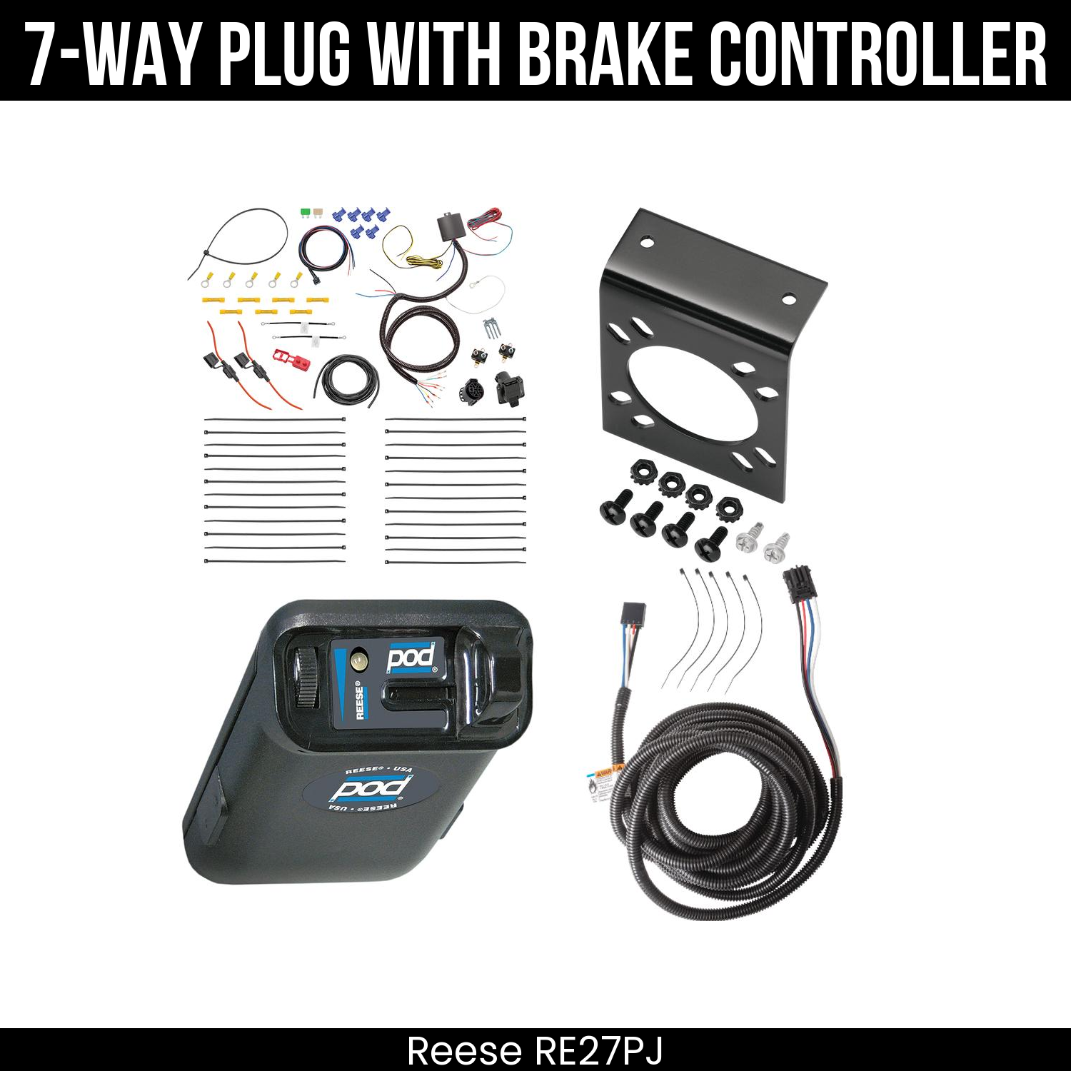 Trailer Wiring 7-Way Plug w/ Bracket , Reese POD Brake Control