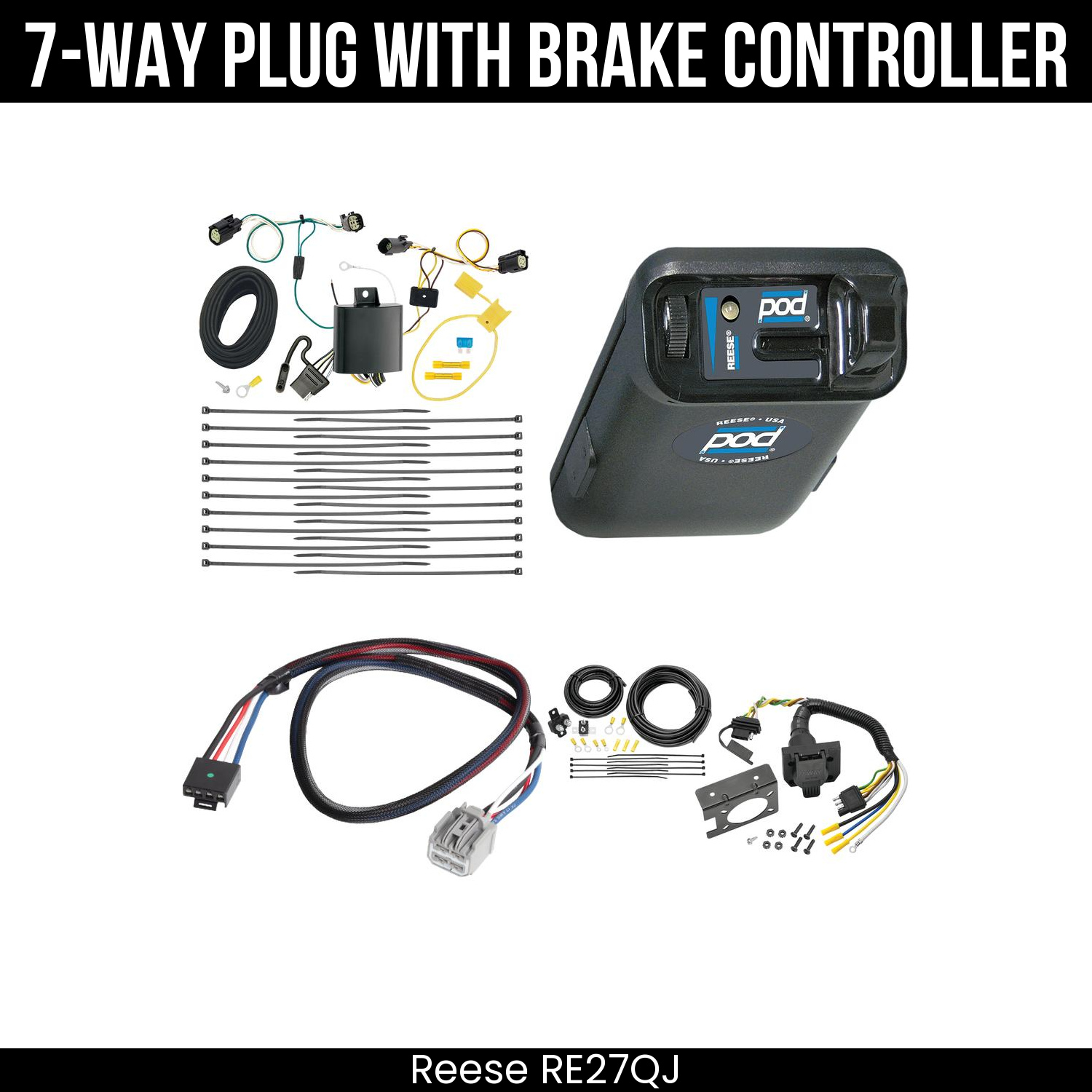 Trailer Wiring 7-Way Plug w/ Bracket , Reese POD Brake Control
