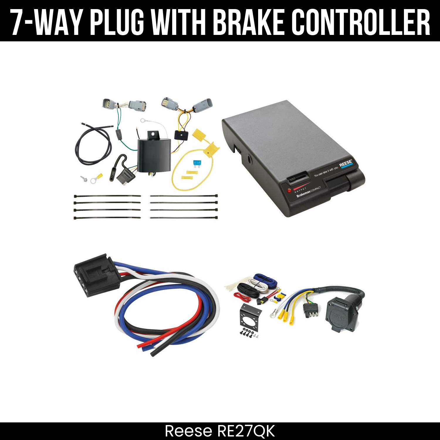 Trailer Wiring 7-Way Economy Plug w/ Bracket , Reese Brakeman Brake Control