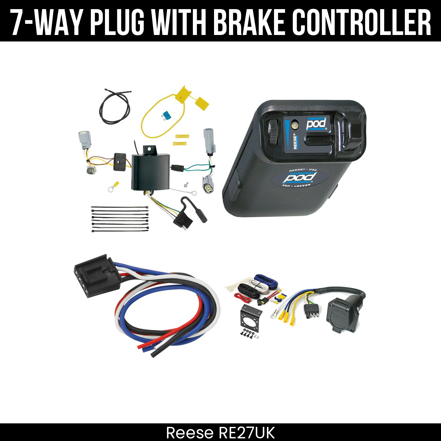 Trailer Wiring 7-Way Economy Plug w/ Bracket , Reese POD Brake Control