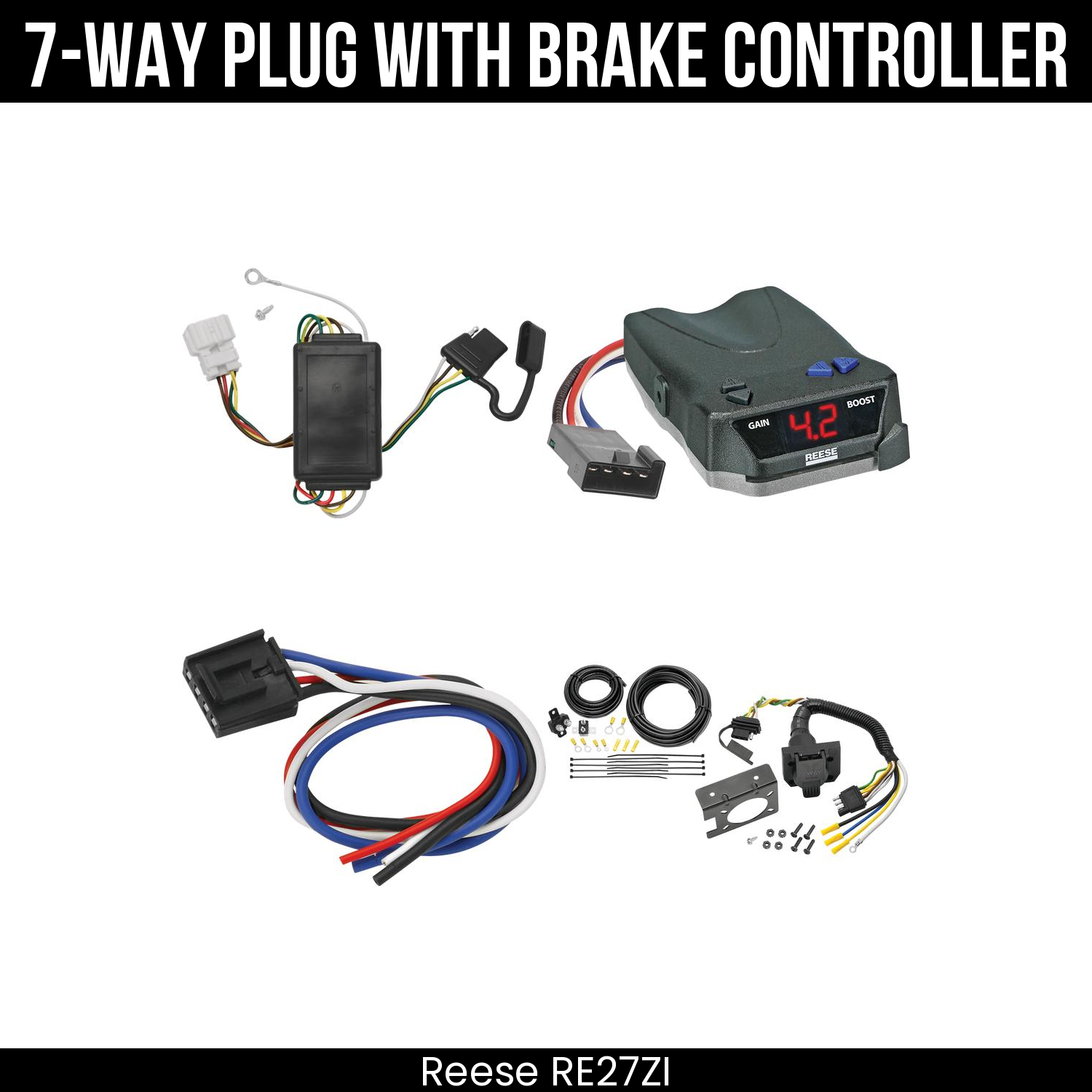 Trailer Wiring 7-Way Plug w/ Bracket , Reese Brake EVN Control