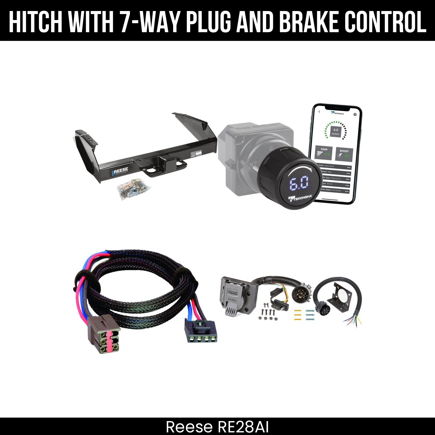 Reese RE28AI Hitch With 7 Way Plug And Brake Control Bundle Featureimg