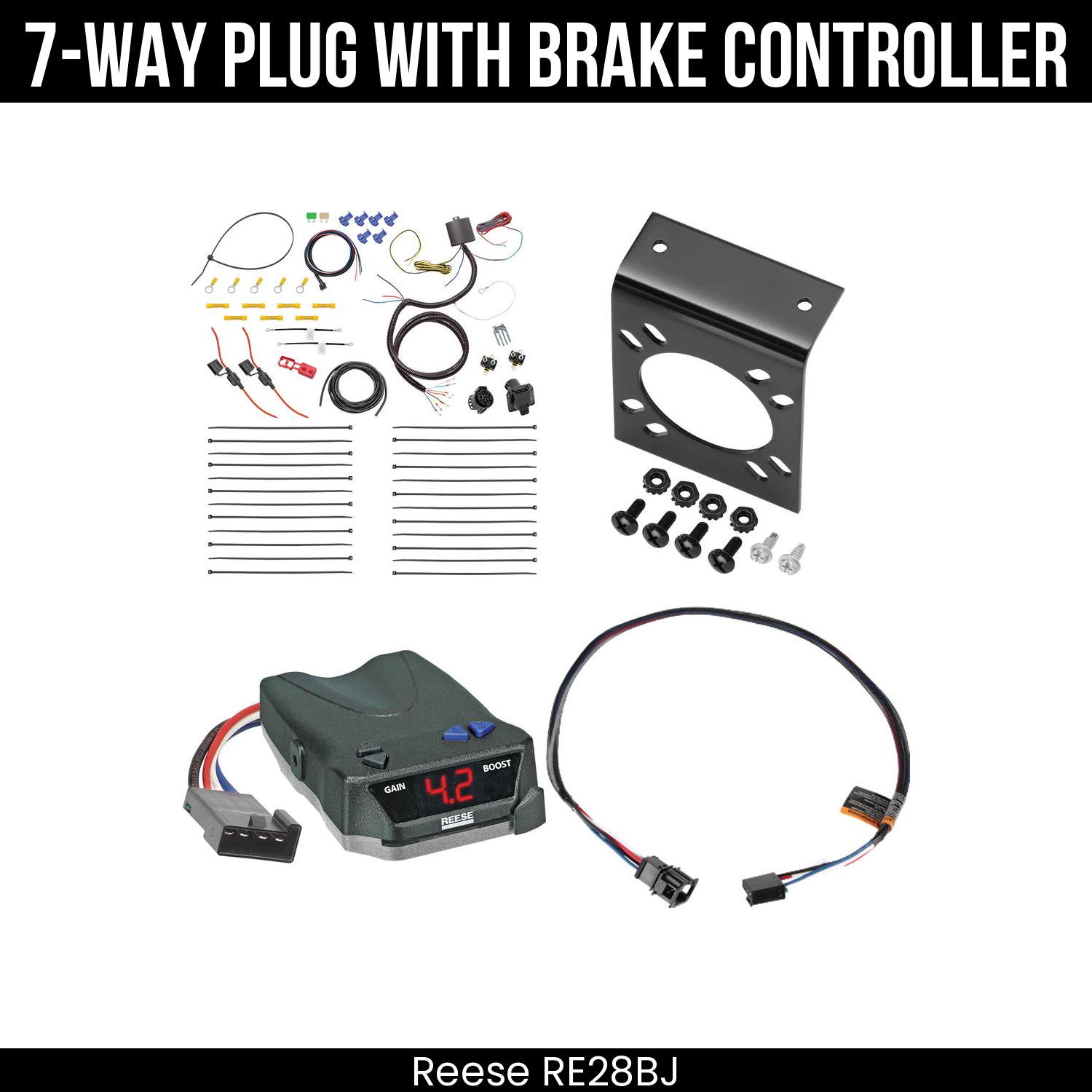Trailer Wiring 7-Way Plug w/ Bracket , Reese Brake EVN Control