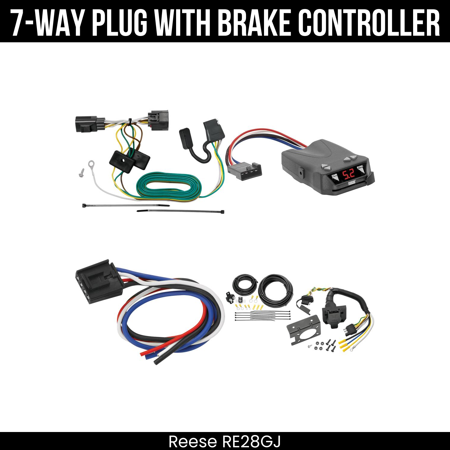 Trailer Wiring 7-Way Plug w/ Bracket , Reese Brakeman IV Brake Control
