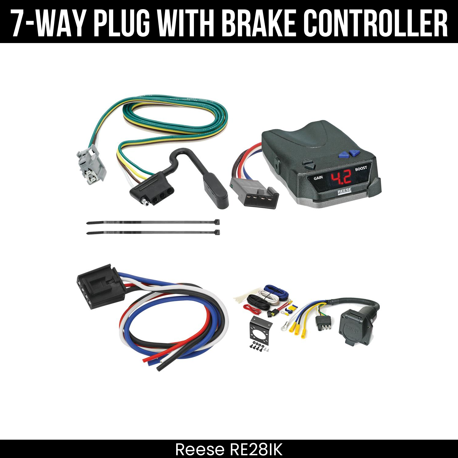 Trailer Wiring 7-Way Economy Plug w/ Bracket , Reese Brake EVN Control