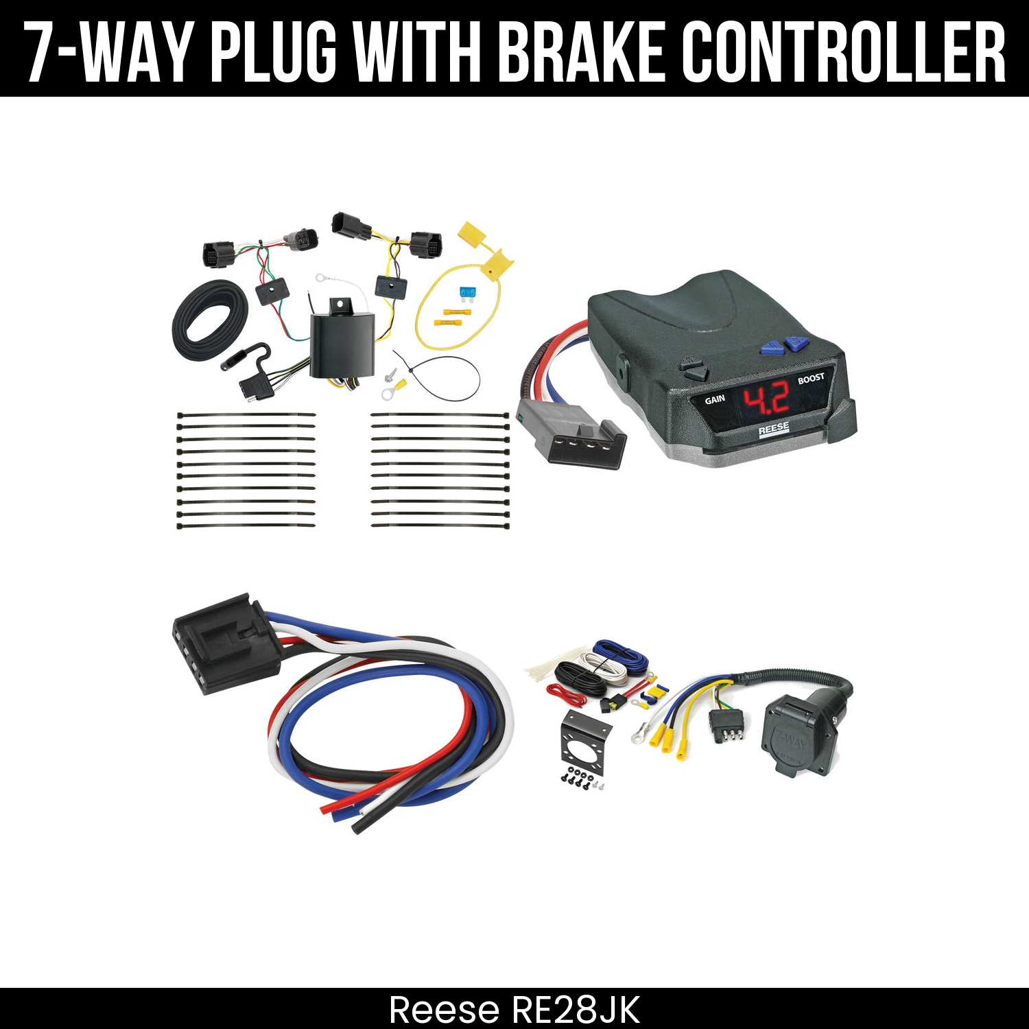 Trailer Wiring 7-Way Economy Plug w/ Bracket , Reese Brake EVN Control
