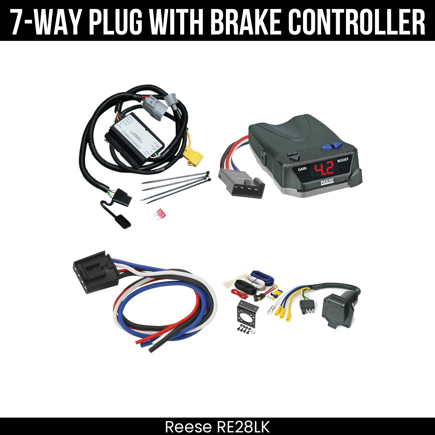 Trailer Wiring 7-Way Economy Plug w/ Bracket , Reese Brake EVN Control