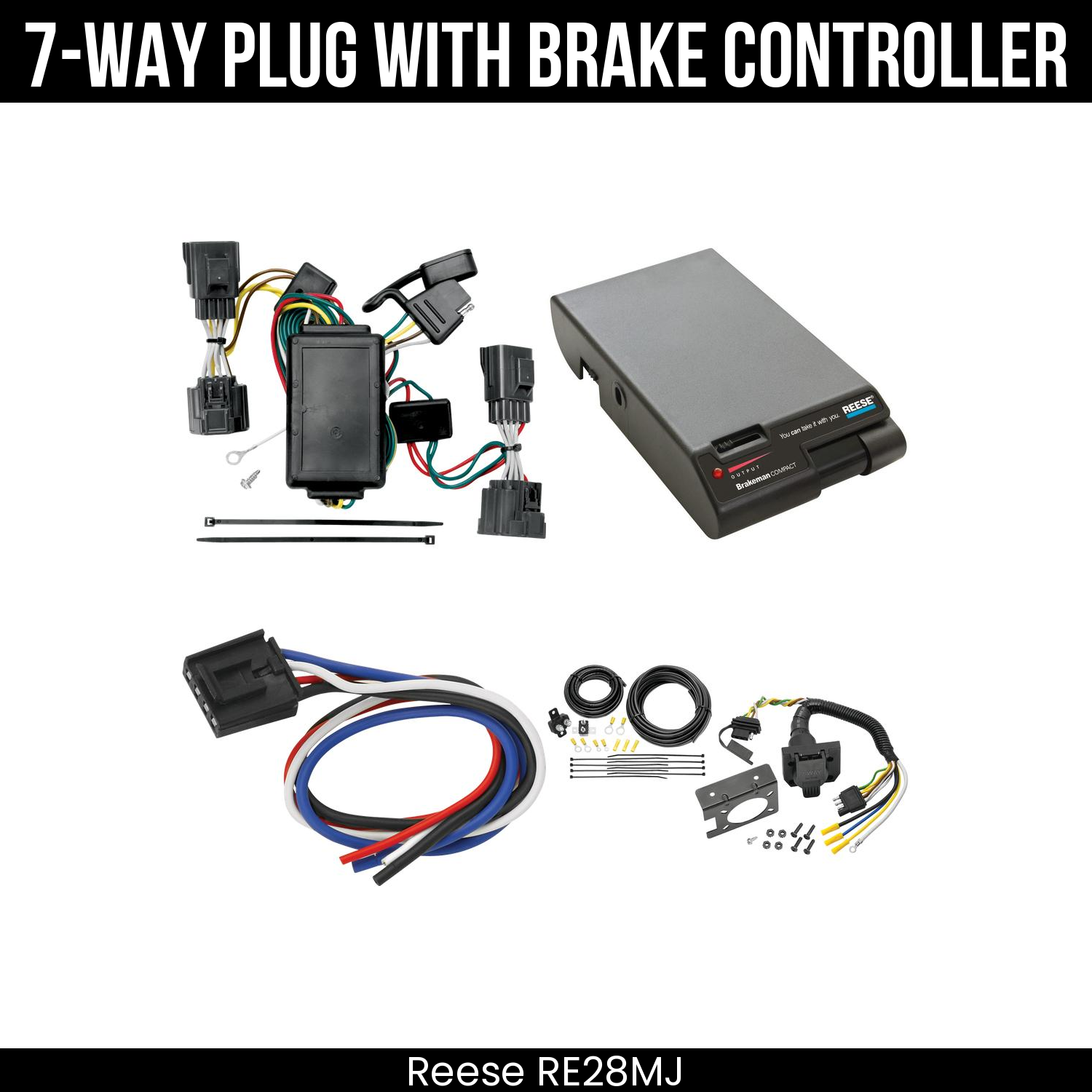 Trailer Wiring 7-Way Plug w/ Bracket , Reese Brakeman Brake Control
