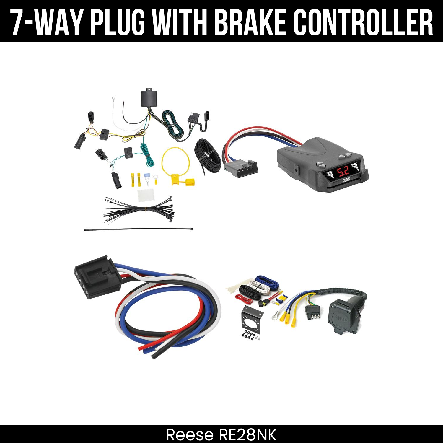 Trailer Wiring 7-Way Economy Plug w/ Bracket , Reese Brakeman IV Brake Control