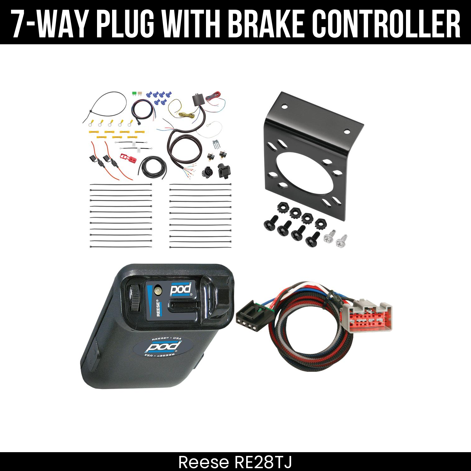 Trailer Wiring 7-Way Plug w/ Bracket , Reese POD Brake Control