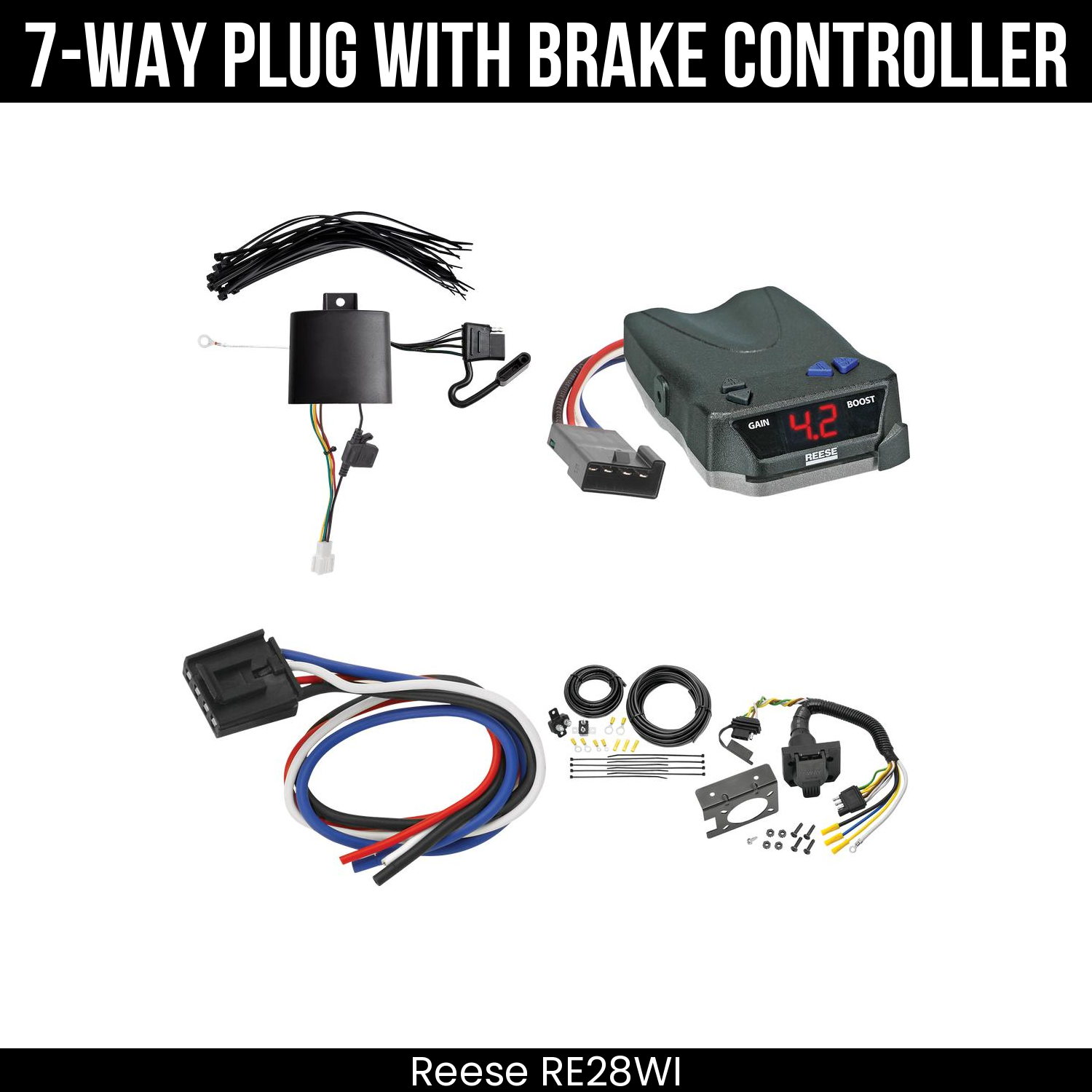 Trailer Wiring 7-Way Plug w/ Bracket , Reese Brake EVN Control