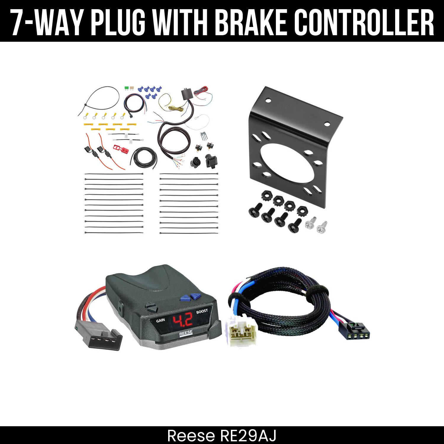 Trailer Wiring 7-Way Plug w/ Bracket , Reese Brake EVN Control