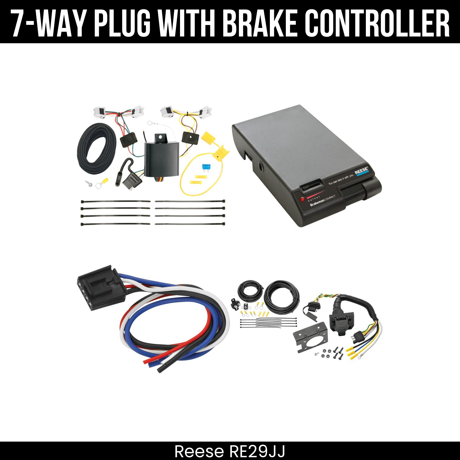 Trailer Wiring 7-Way Plug w/ Bracket , Reese Brakeman Brake Control