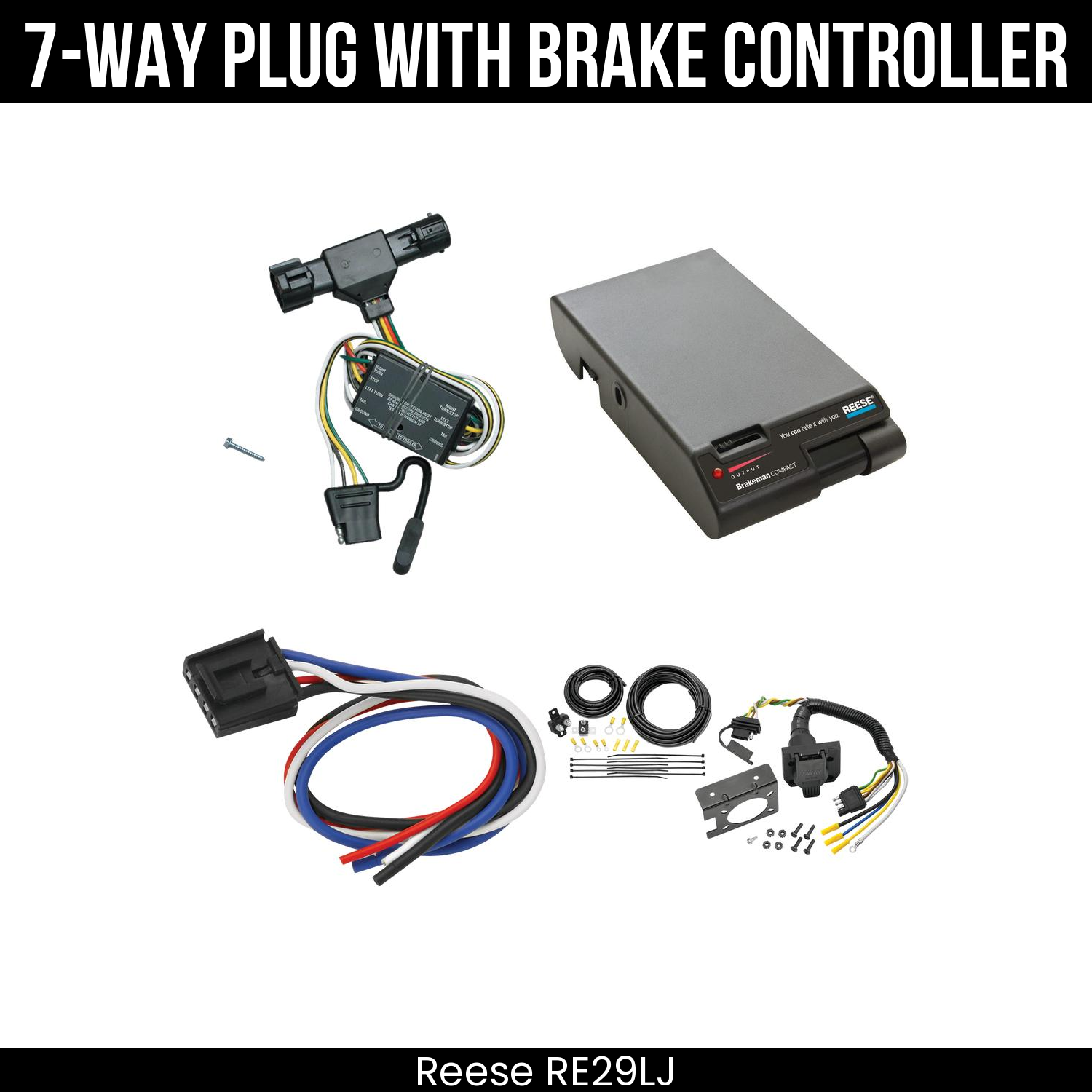Trailer Wiring 7-Way Plug w/ Bracket , Reese Brakeman Brake Control