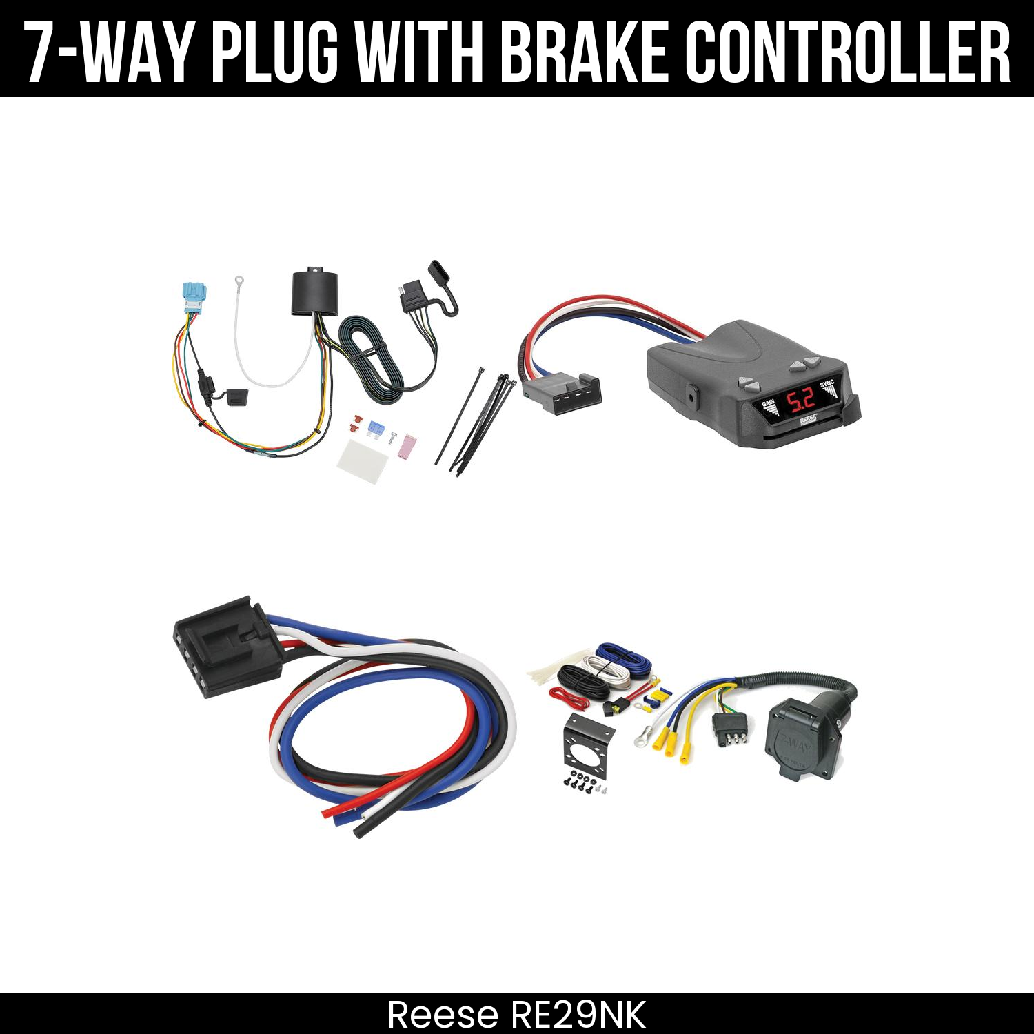 Trailer Wiring 7-Way Economy Plug w/ Bracket , Reese Brakeman IV Brake Control