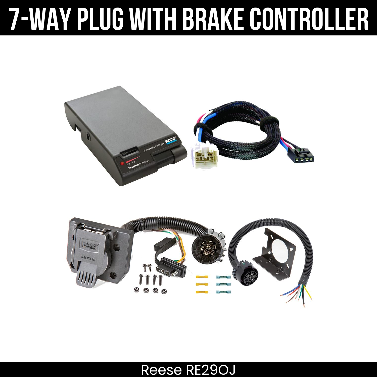 Trailer Wiring 7-Way Plug w/ Bracket , Reese Brakeman Brake Control