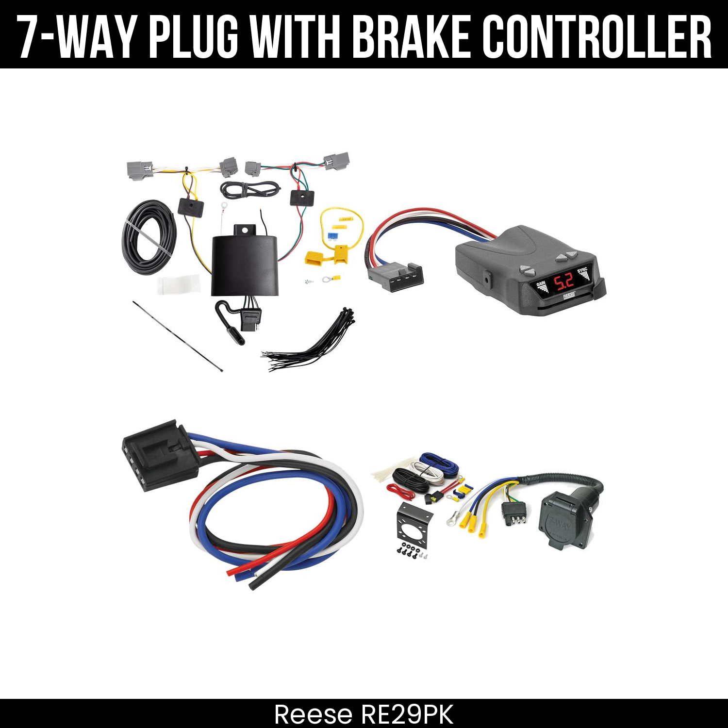Trailer Wiring 7-Way Economy Plug w/ Bracket , Reese Brakeman IV Brake Control