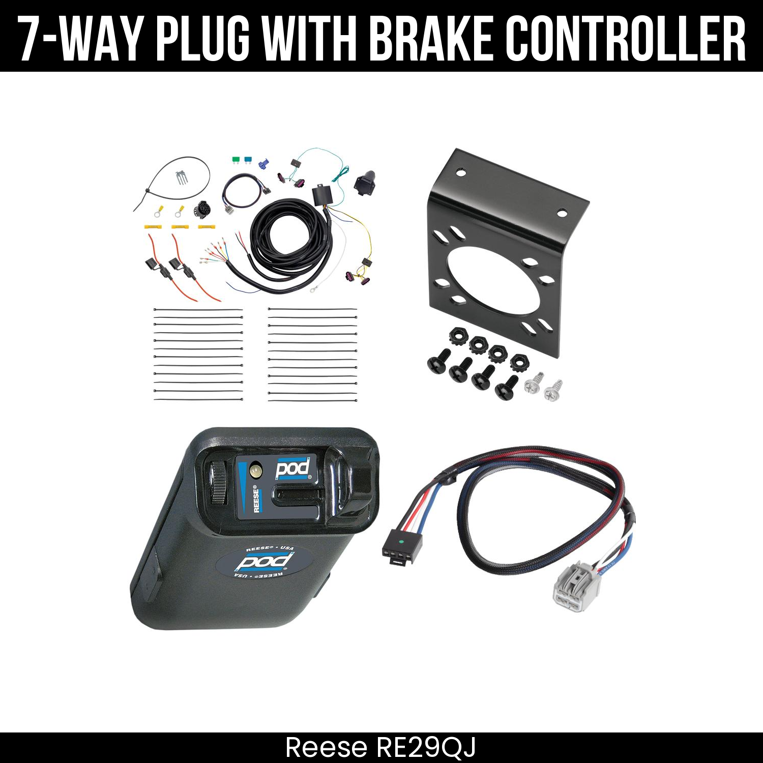 Trailer Wiring 7-Way Plug w/ Bracket , Reese POD Brake Control