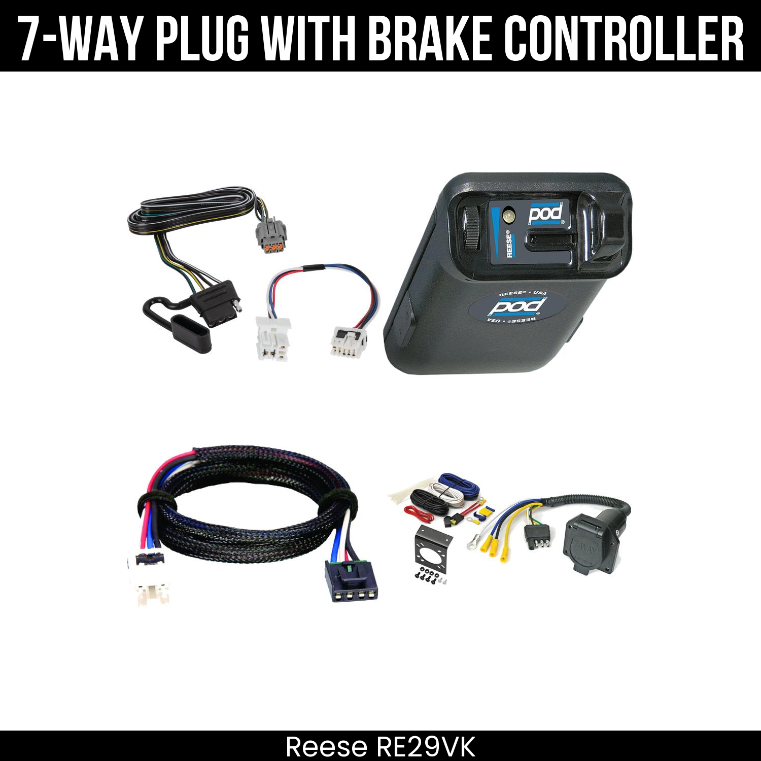 Trailer Wiring 7-Way Economy Plug w/ Bracket , Reese POD Brake Control