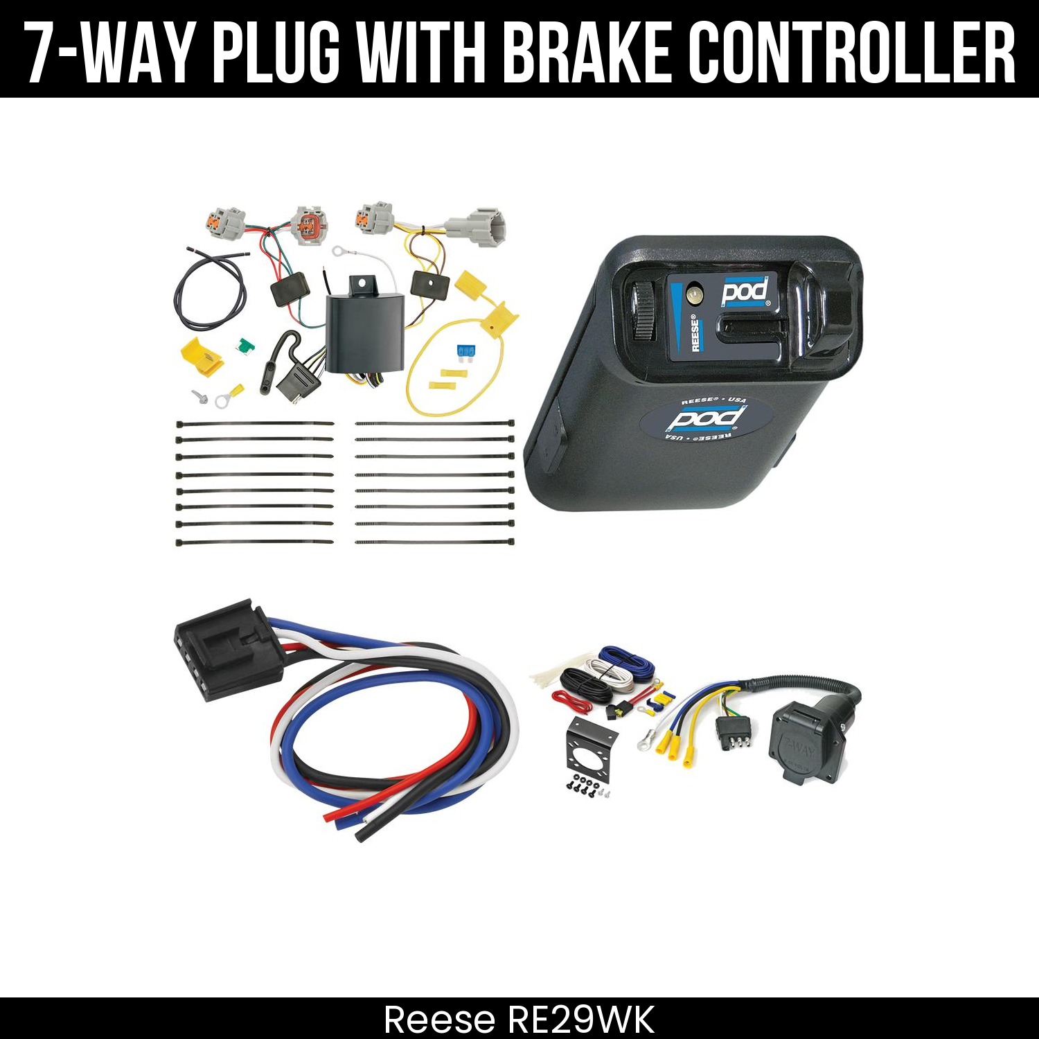 Trailer Wiring 7-Way Economy Plug w/ Bracket , Reese POD Brake Control