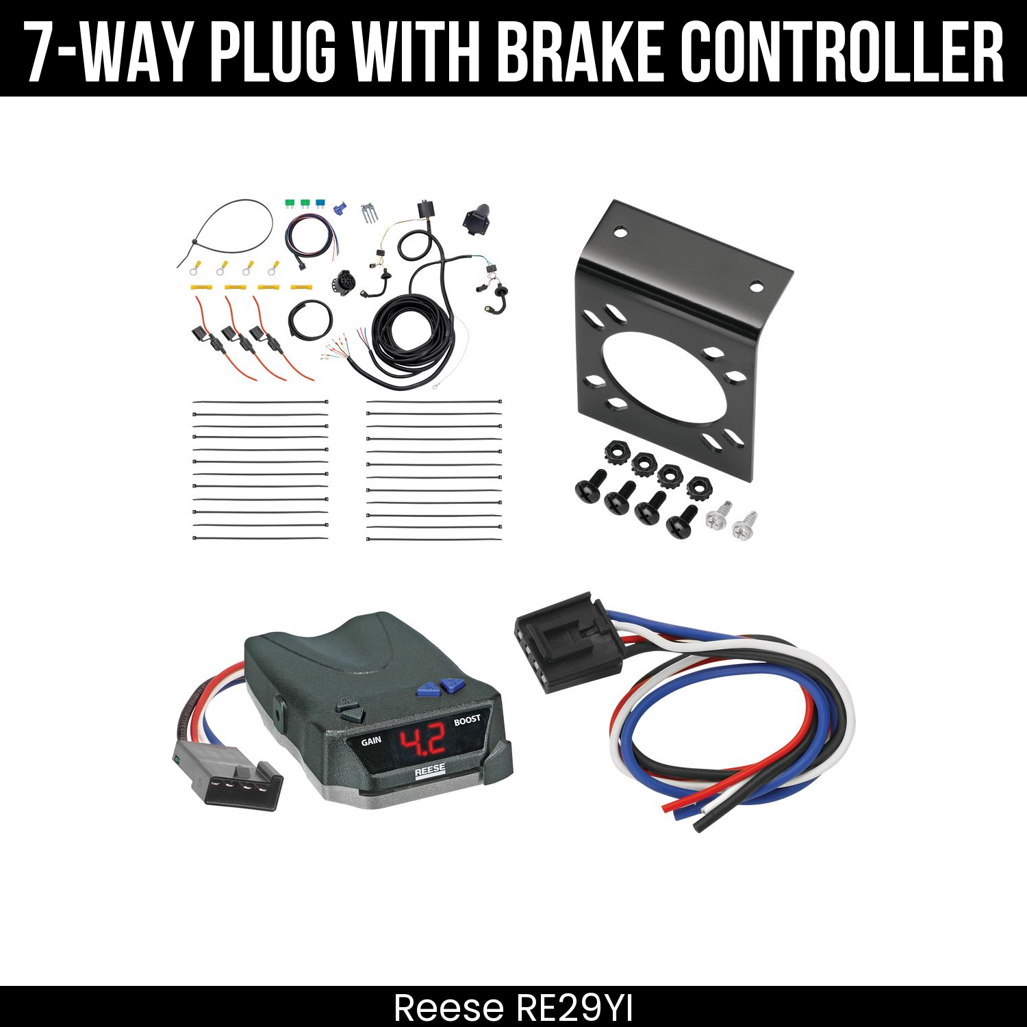 Trailer Wiring 7-Way Plug w/ Bracket , Reese Brake EVN Control