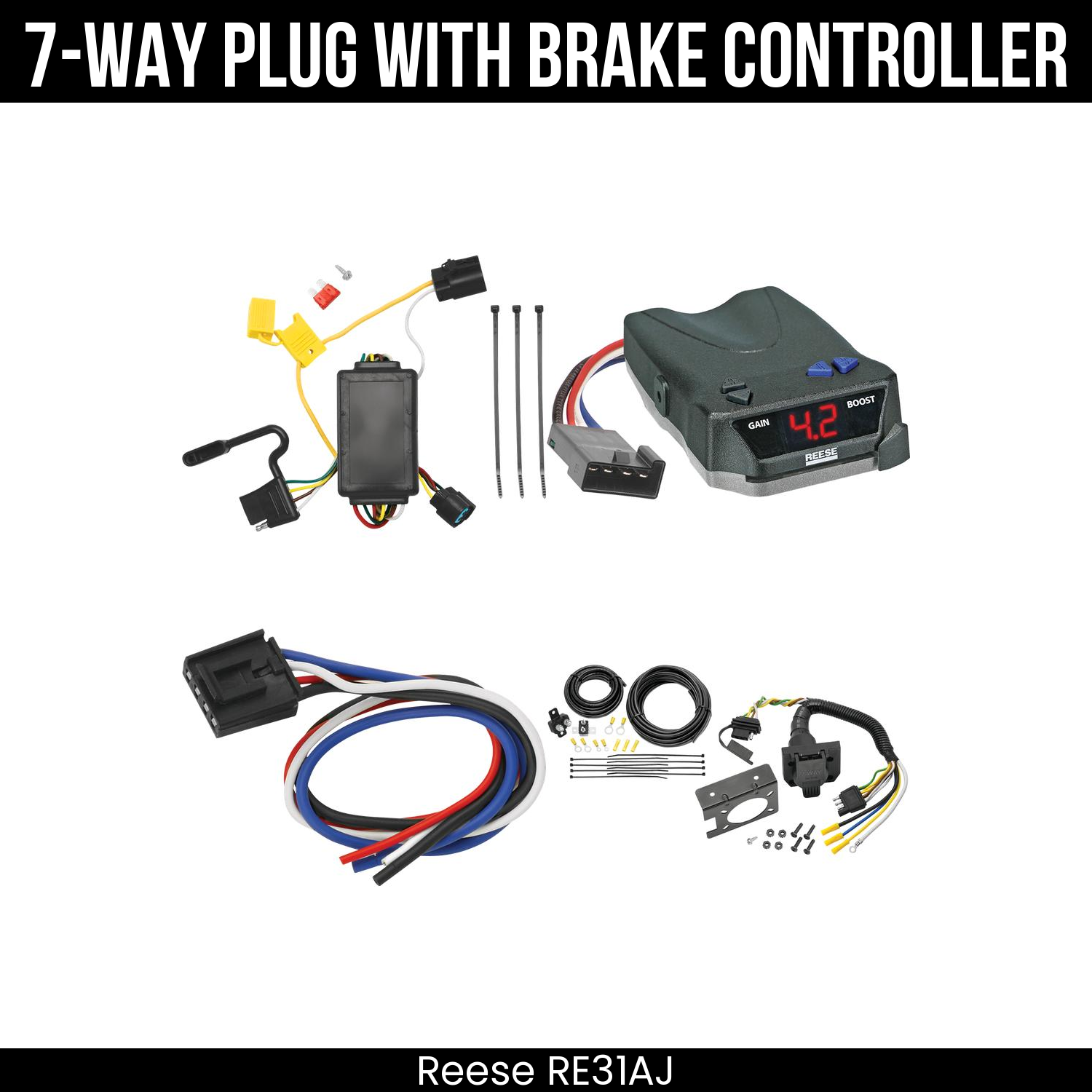Trailer Wiring 7-Way Plug w/ Bracket , Reese Brake EVN Control