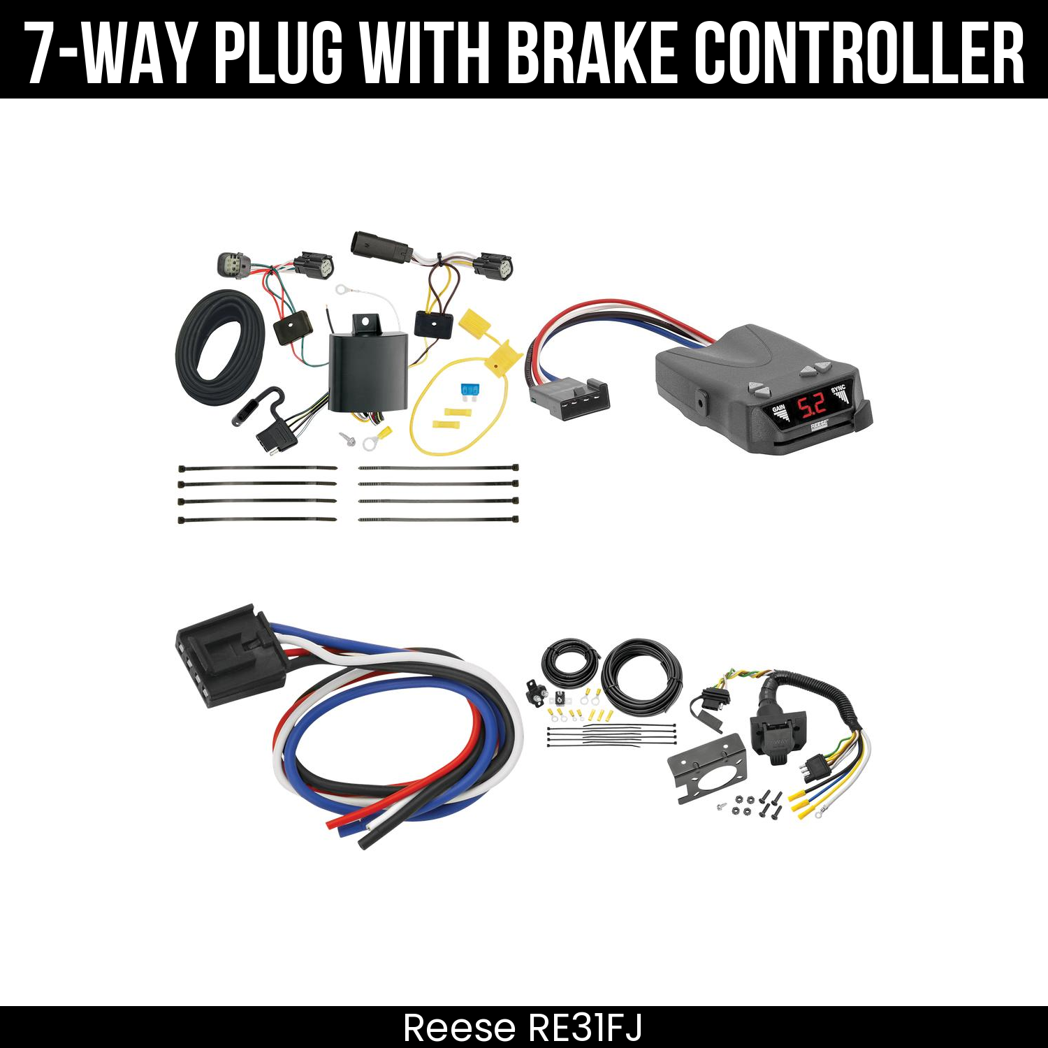 Trailer Wiring 7-Way Plug w/ Bracket , Reese Brakeman IV Brake Control