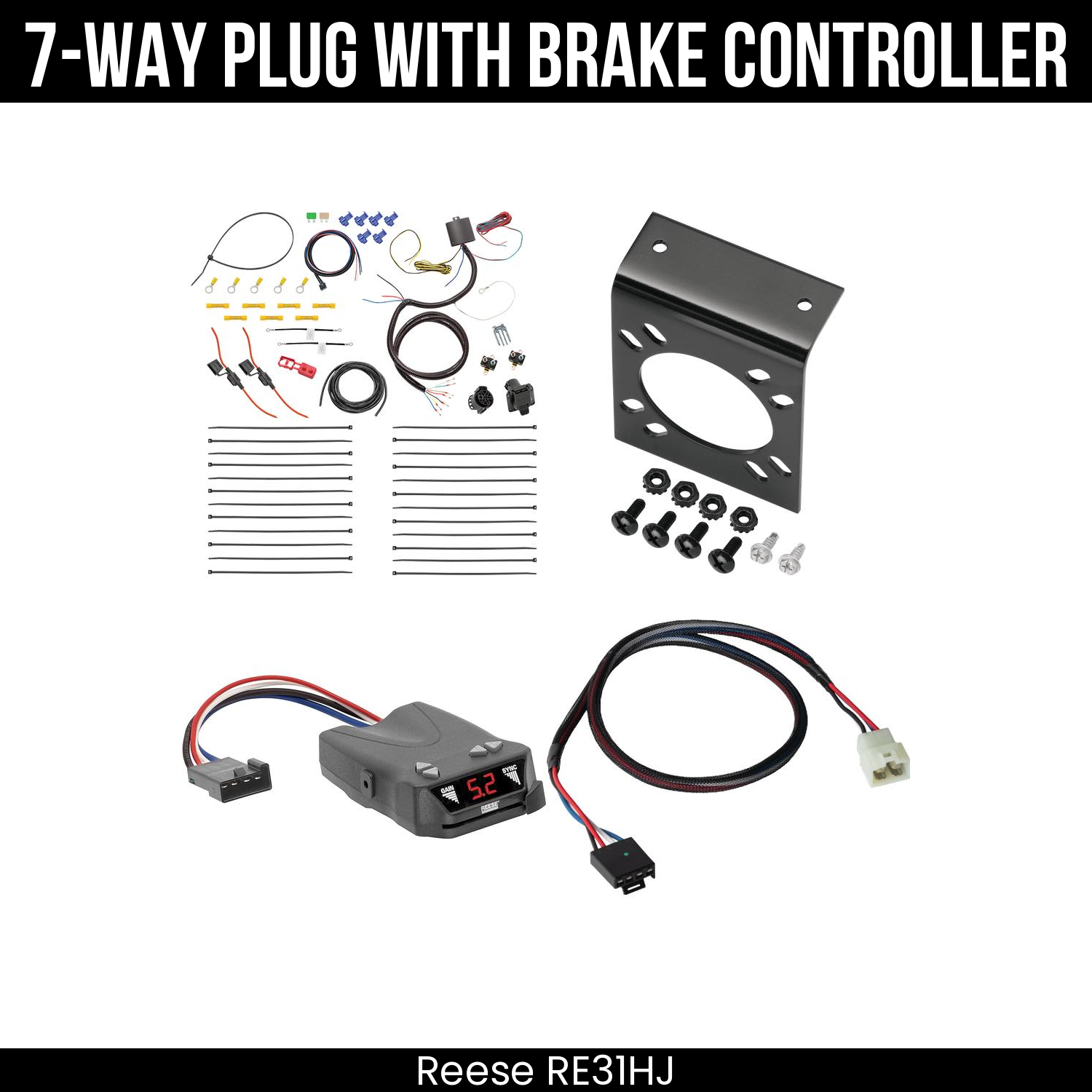 Trailer Wiring 7-Way Plug w/ Bracket , Reese Brakeman IV Brake Control