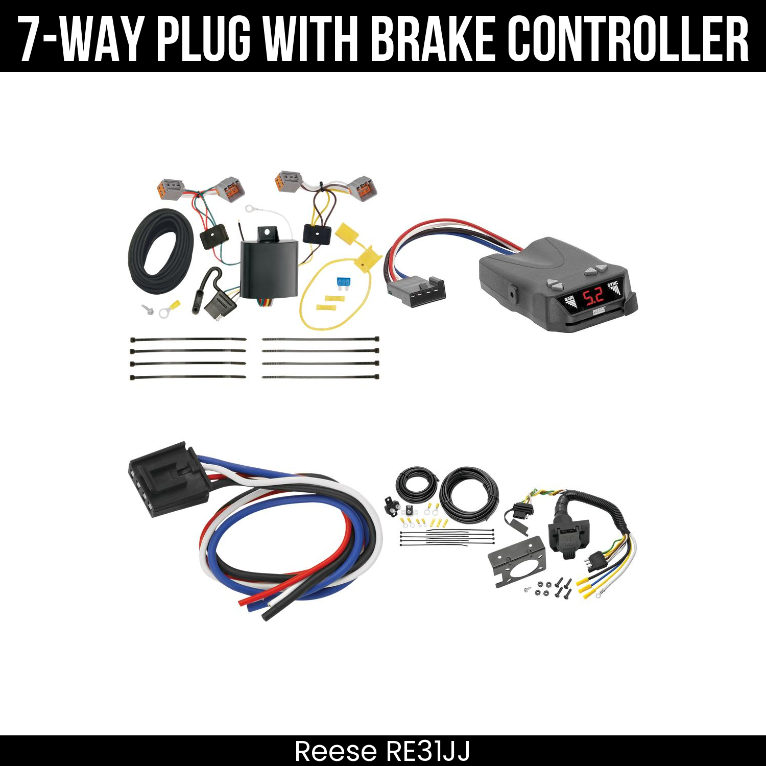 Trailer Wiring 7-Way Plug w/ Bracket , Reese Brakeman IV Brake Control