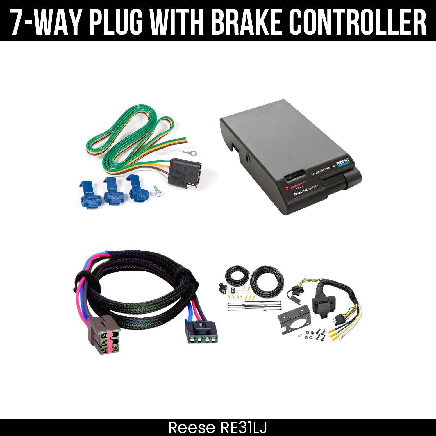 Trailer Wiring 7-Way Plug w/ Bracket , Reese Brakeman Brake Control