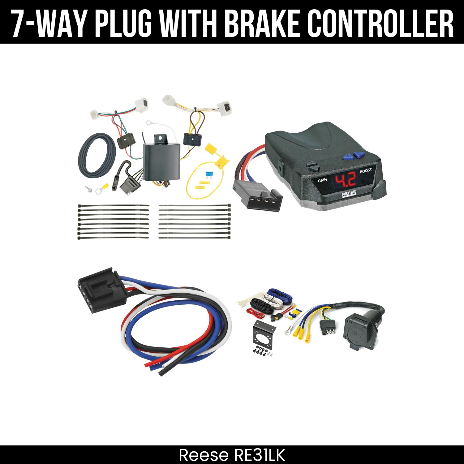 Trailer Wiring 7-Way Economy Plug w/ Bracket , Reese Brake EVN Control