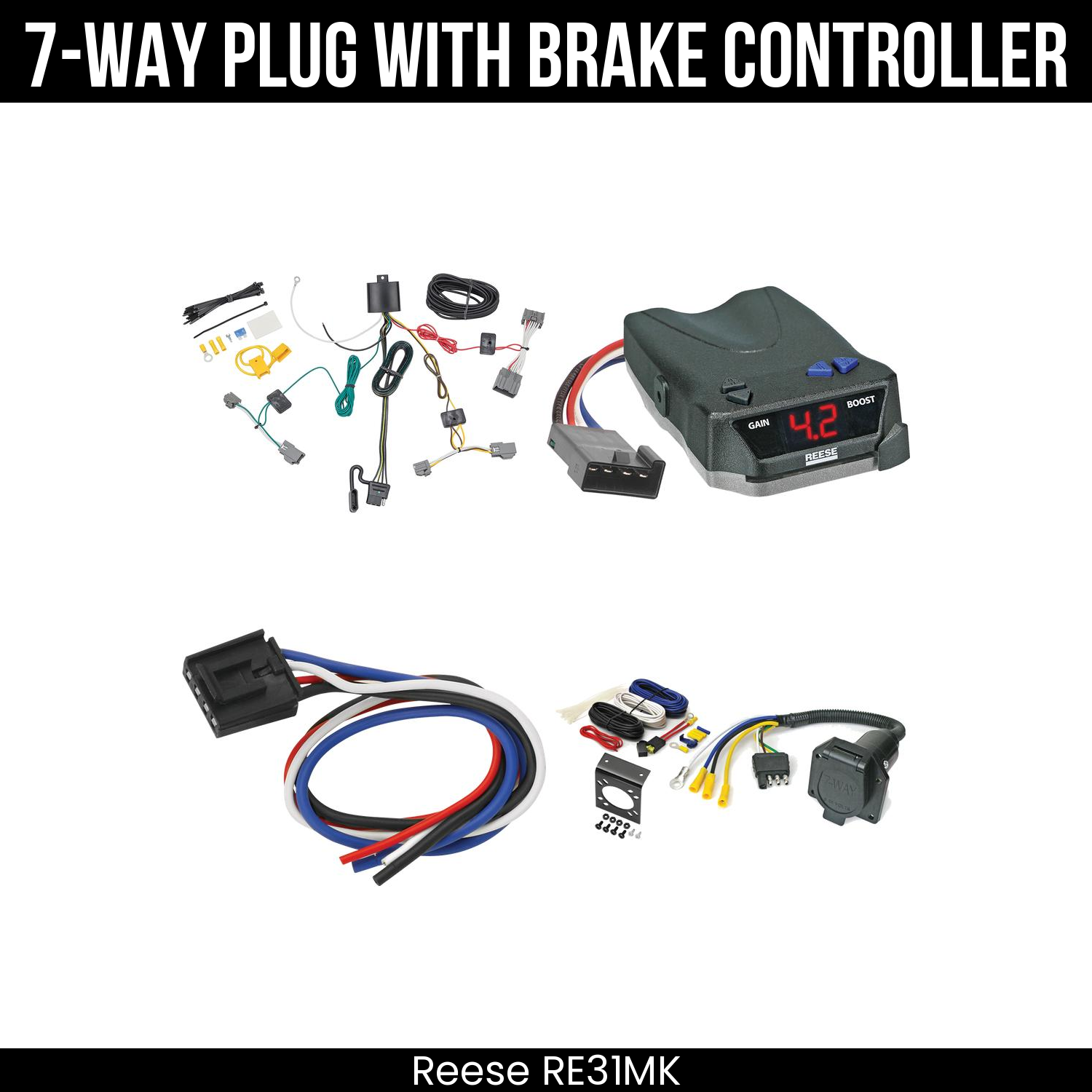 Trailer Wiring 7-Way Economy Plug w/ Bracket , Reese Brake EVN Control