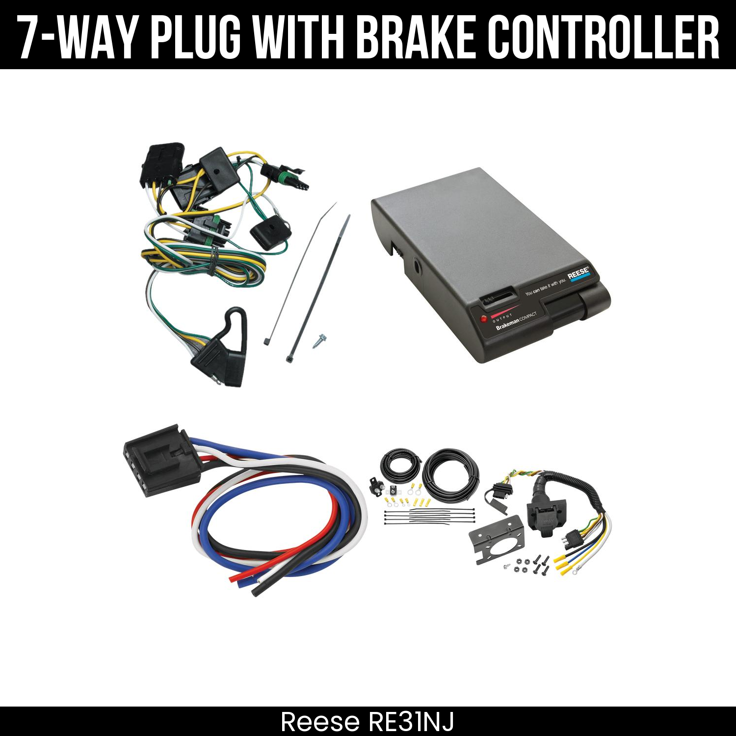 Trailer Wiring 7-Way Plug w/ Bracket , Reese Brakeman Brake Control