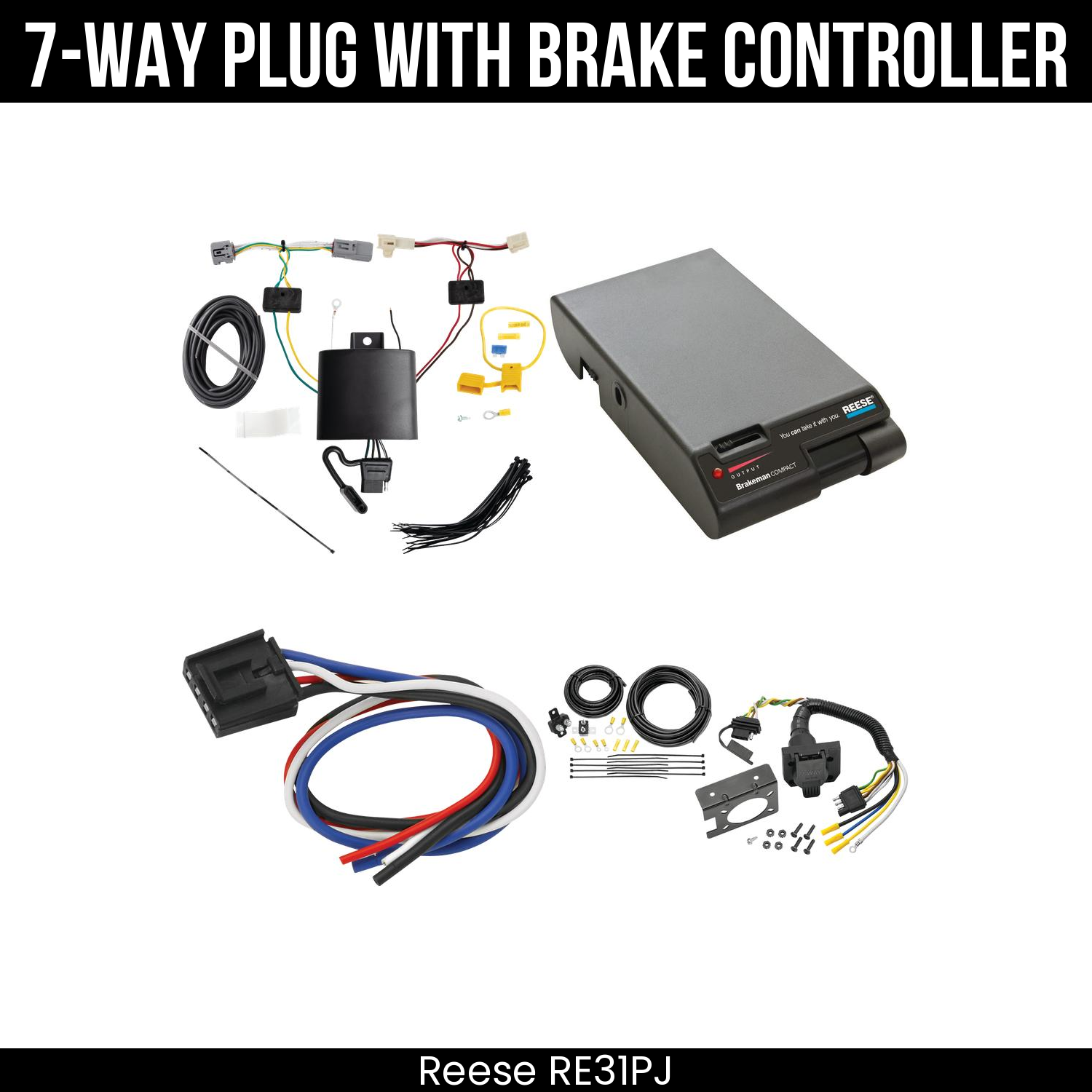 Trailer Wiring 7-Way Plug w/ Bracket , Reese Brakeman Brake Control
