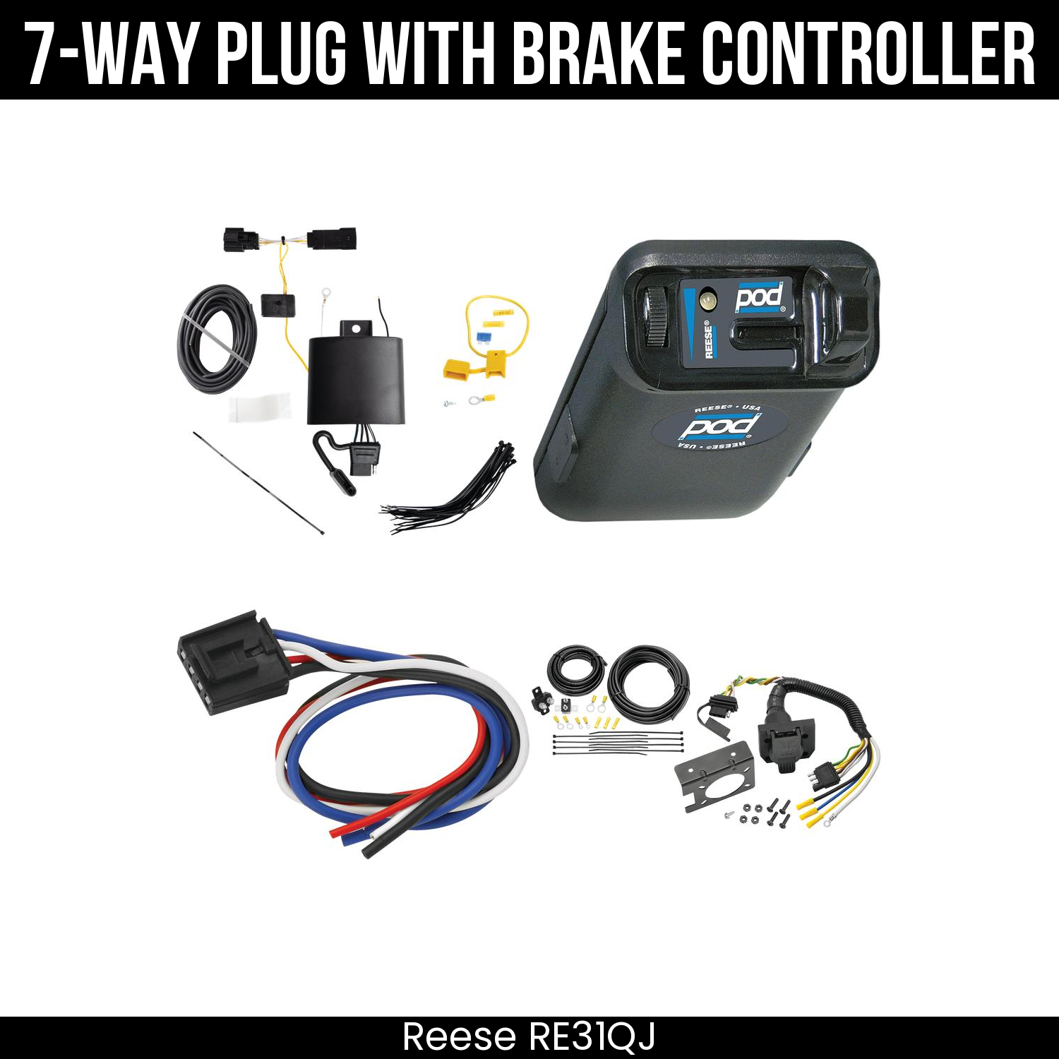 Trailer Wiring 7-Way Plug w/ Bracket , Reese POD Brake Control